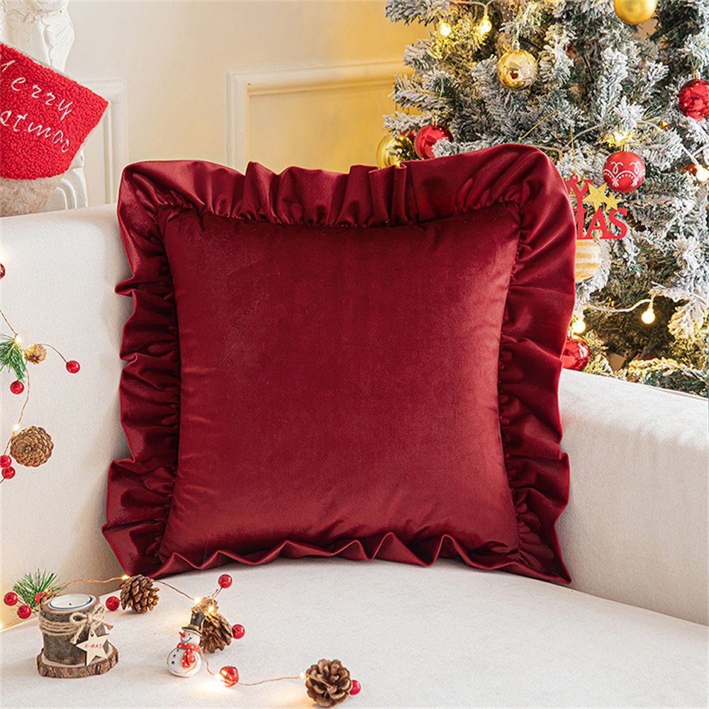 Kissenbezüge Weihnachten Kissenbezug, Hochwertiger luxuriöser geraffter Kissenbezug, Dekorative (2 Stück), Komfortabler Plüsch Kissenbezug 45×45cm (2 Stück) Rot