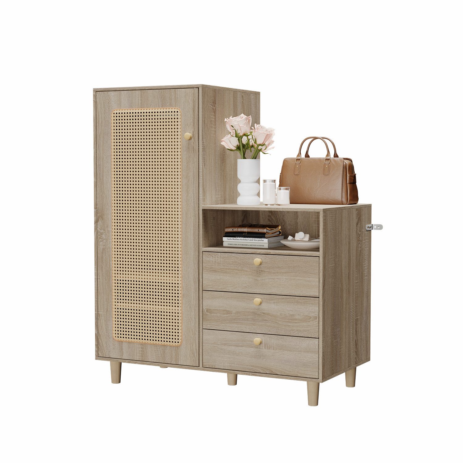 FUFU&GAGA Garderobenständer Garderobenschrank mit Rattantür, Beige, günstig online kaufen