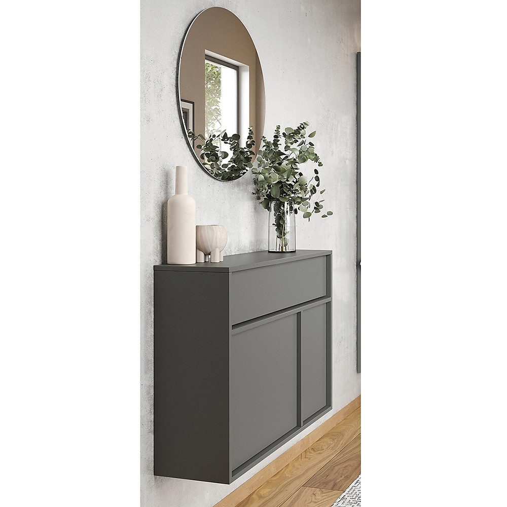 Lomadox Garderoben-Set ALLOA-01, (Spar-Set, 2-St., Spiegel Schuhschrank), Dielenmöbel in graphit mit Spiegel, geringe Tiefe (25 cm)