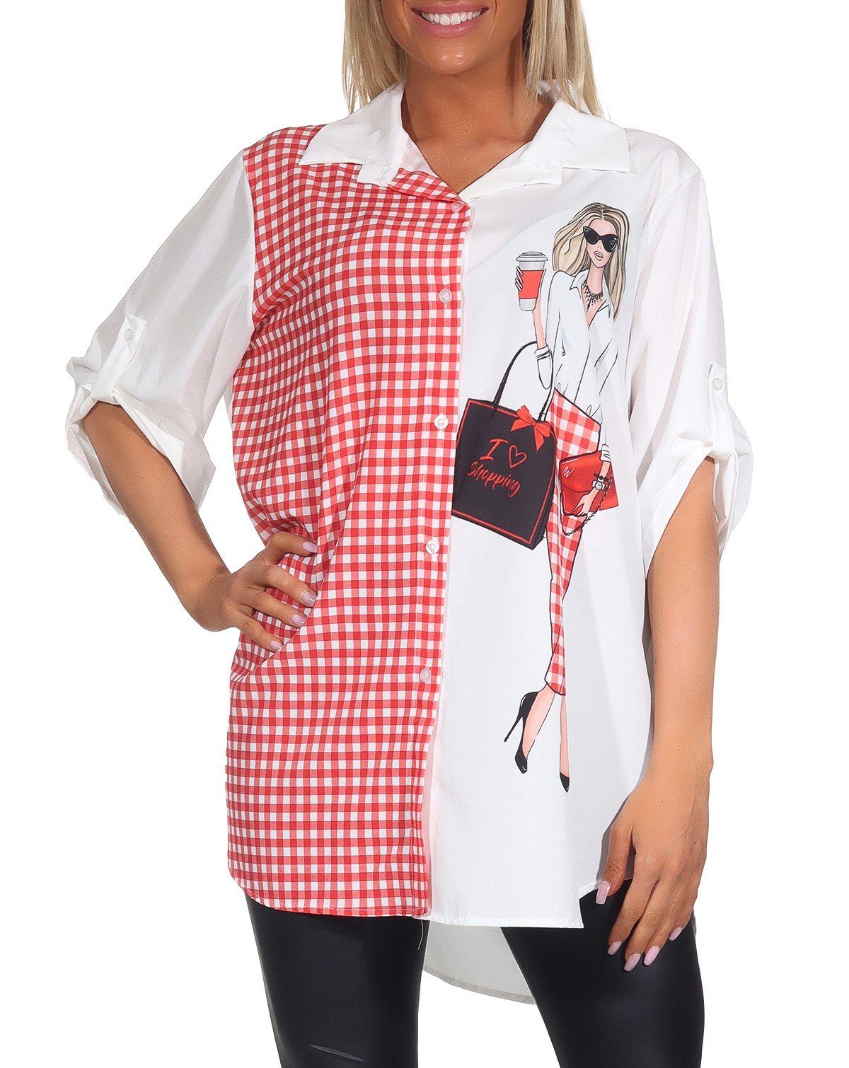 Mississhop Hemdbluse Damen Hemdbluse mit modernem Print Bluse Freizeit M. 376 Model 5