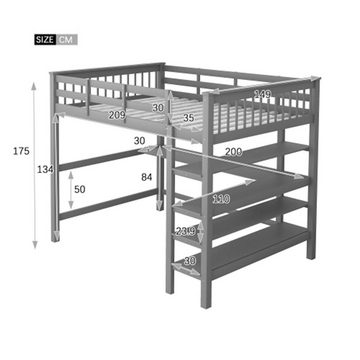 HYTIREBY Hochbett kinderhochbett mit schreibtisch 140 x 200 (1-St) mit Ablagefächern Platzsparend