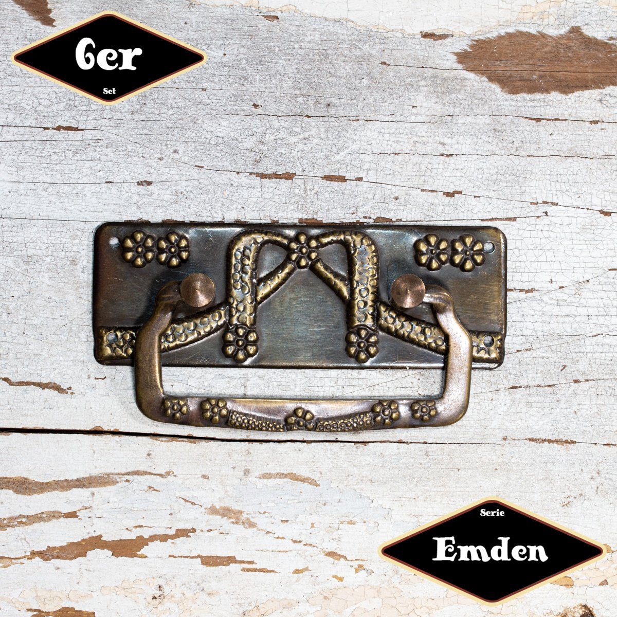 Antikas Möbelbeschlag Schubladengriff,Serie"Emden",6er Pack, Eisen in Messing