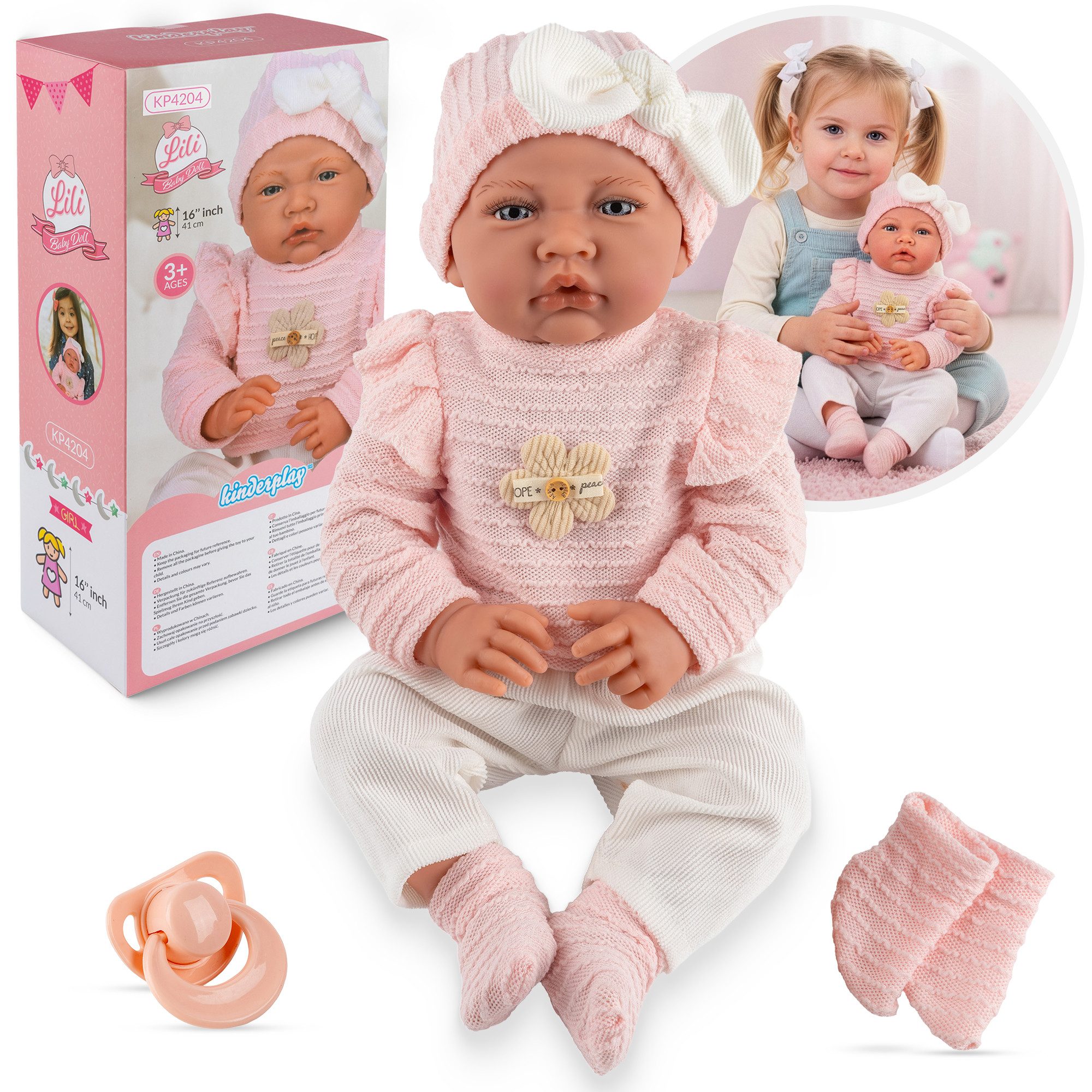 Kinderplay Dolls & Strollers Babypuppe Sprechende Babypuppe Lili – 41 cm weich & interaktiv – ab 3 Jahren