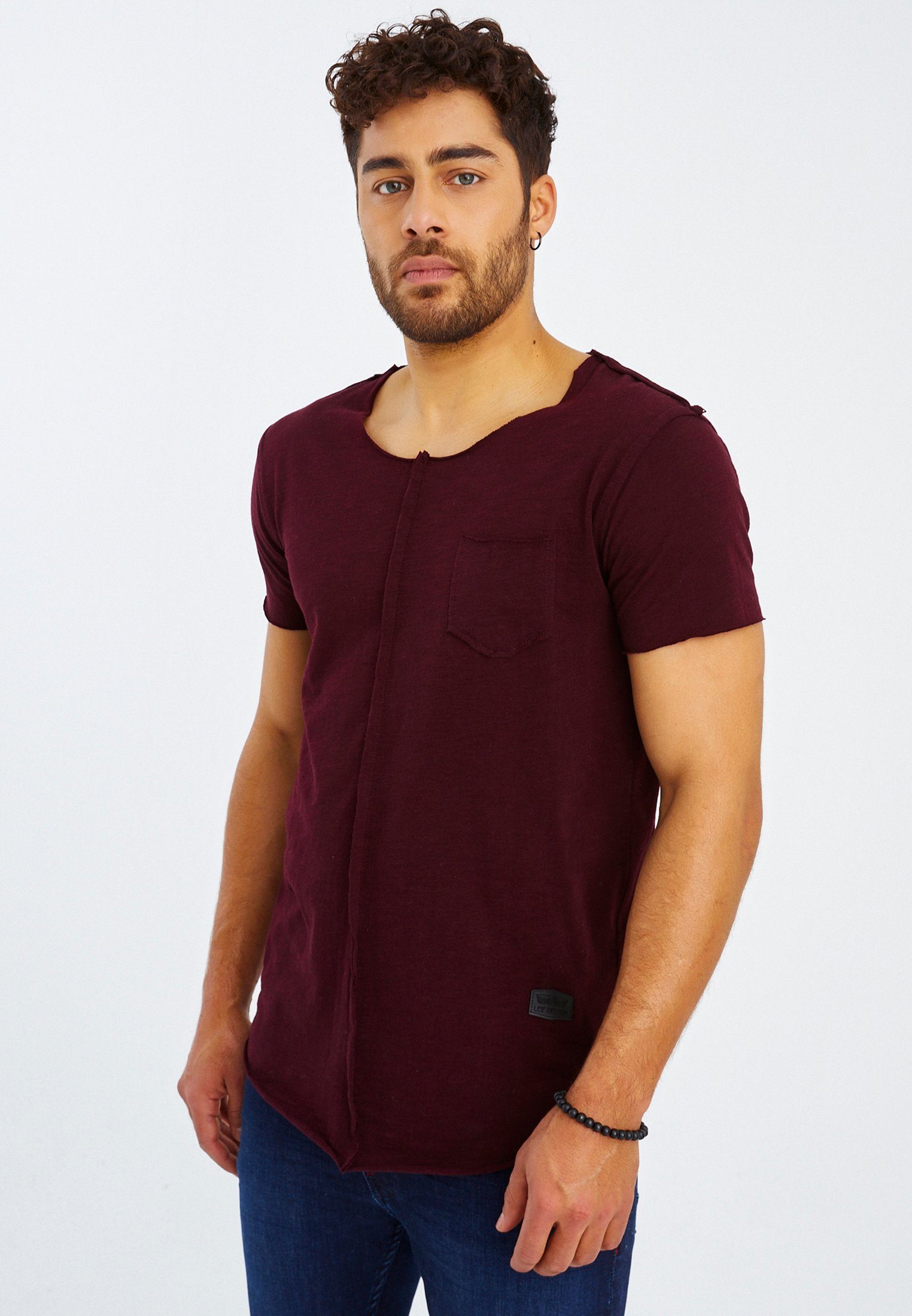 Herren Leif T-Shirt burgund LN-6288 Rundhals T-Shirt Nelson