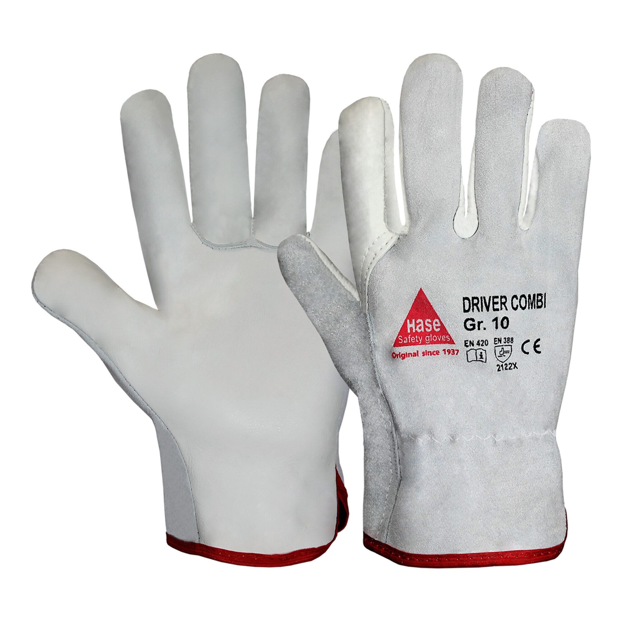 Hase Leder-Arbeitshandschuhe Hase 5-Fg.-Sicherheitshandschuhe DRIVER-COMBI aus Nappaleder, Größe 10