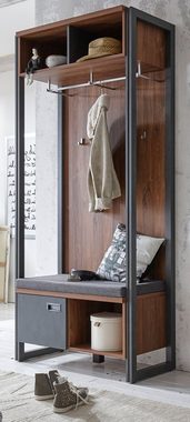 Furn.Design Kompaktgarderobe Auburn (Garderobe in Eiche Sterling mit Matera grau, 90 x 202 cm) inklusive Sitzkissen