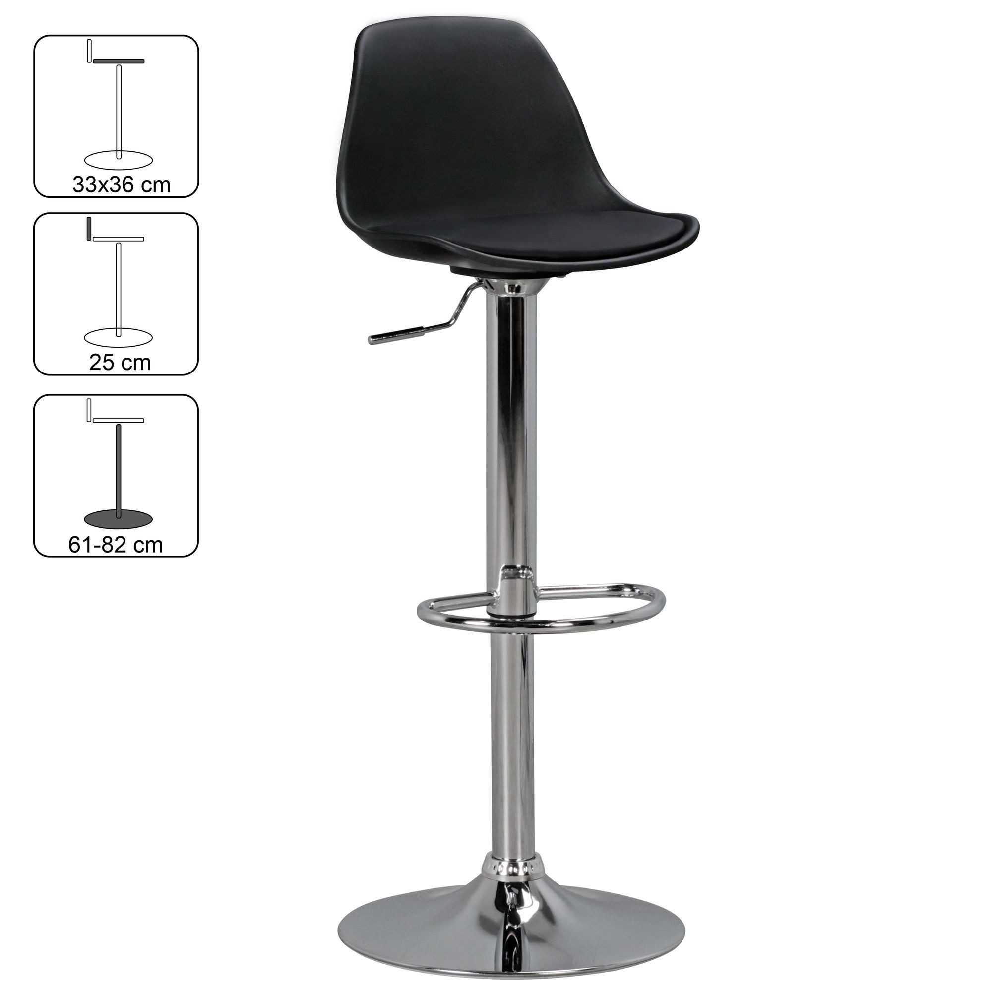 FINEBUY Barhocker mit Lehne Sitzhocker Höhenverstellbar Barstuhl Hocker Modern (Tresenstuhl mit Fußablage, Barstuhl Drehbar), Tresenhocker Kunstleder Schwarz Höhenverstellbar