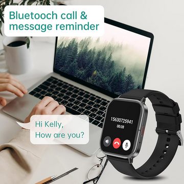 findtime Anrufprotokolle synchronisieren Smartwatch (1,83 Zoll, Android, iOS), mit Telefonfunktion, Blutdruckmessung Gesundheitsuhr Laufuhr Pulsuhr