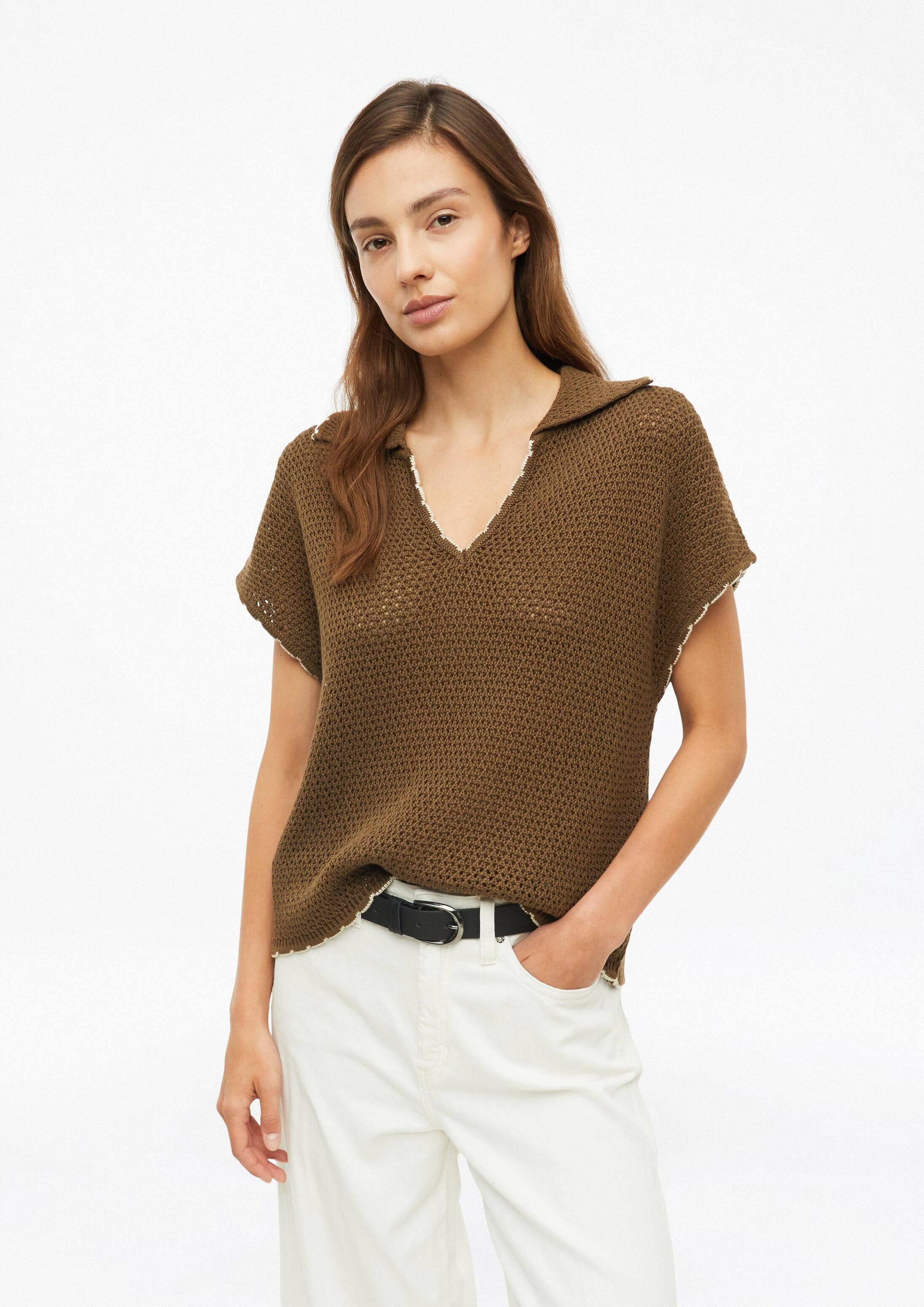 s.Oliver Kurzarmpullover Strickpullover Strickpullover mit überschnittenen Schultern und Polokragen