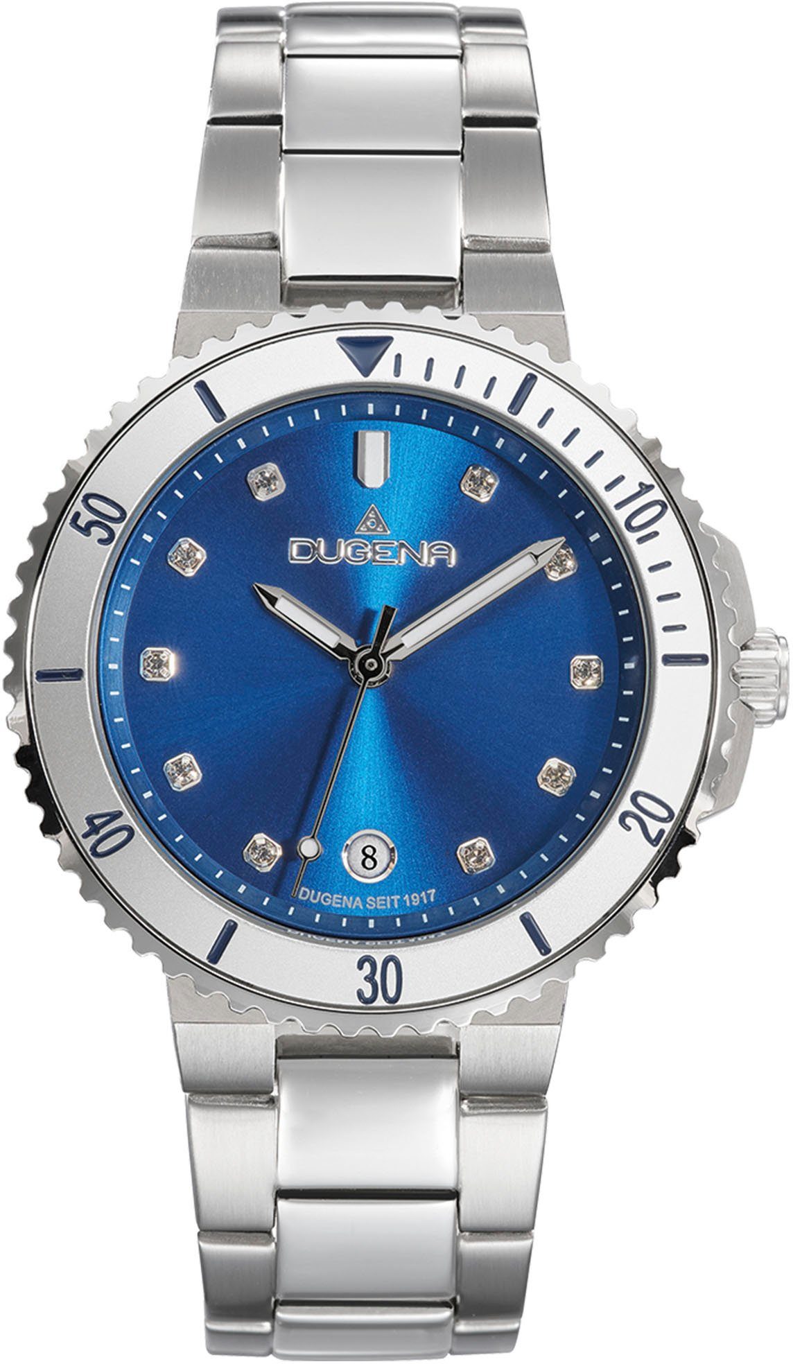 blaues Diver, 4461101 Dugena Zifferblatt, Lady 4461101, Quarz, Edelstahl, Lady Quarzuhr Diver, Mineralglas Damenuhr