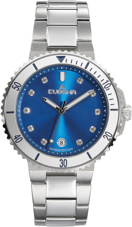 Dugena Quarzuhr Lady Diver, 4461101, Damenuhr 4461101 Lady Diver, Quarz, blaues  Zifferblatt, Edelstahl, Mineralglas