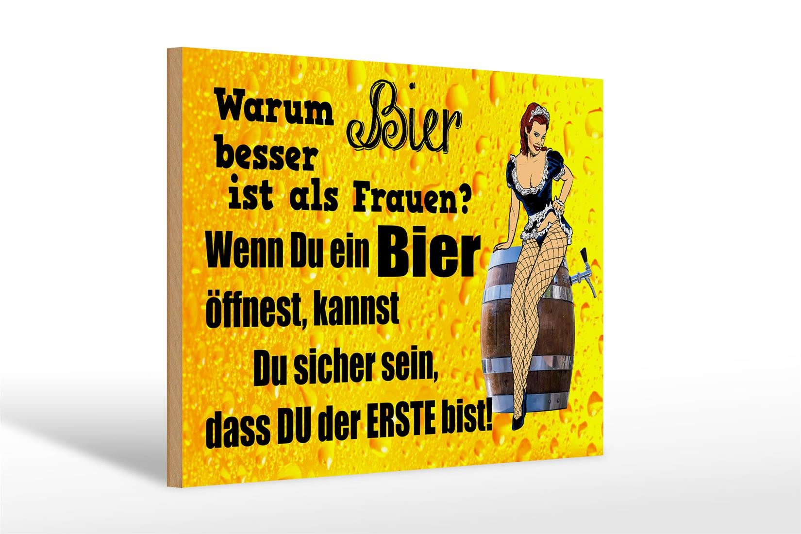 Holzbild Pinup 30x20cm Warum Bier besser ist als Frauen