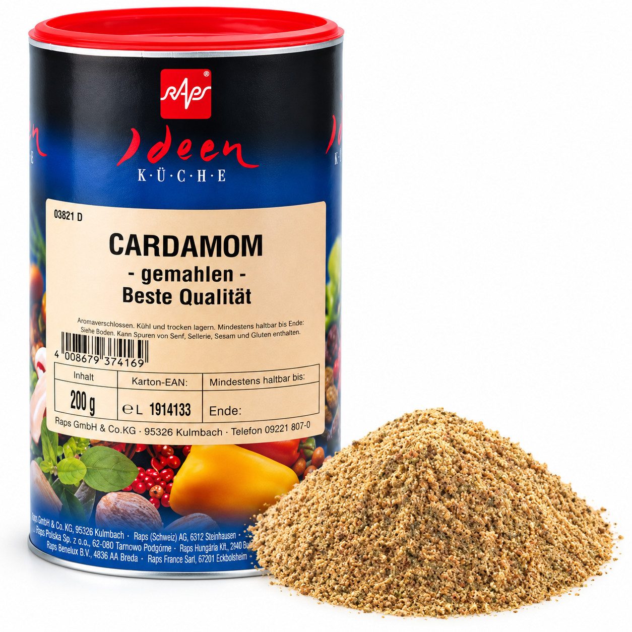 Raps Gewürz Kardamom gemahlen 200g. Dose