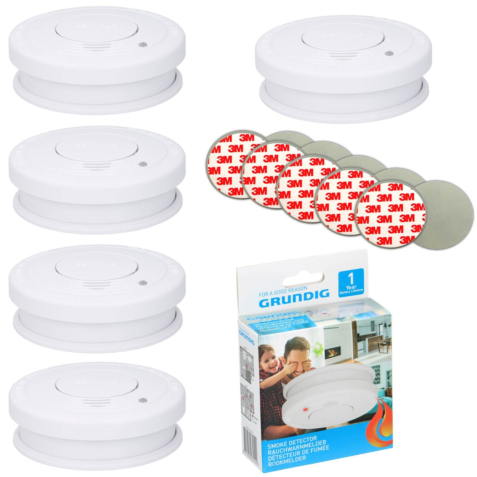 5x Rauchmelder 85dB Inkl. 9V Batterie + 3M Klebepad Set Feuermelder Rauchmelder