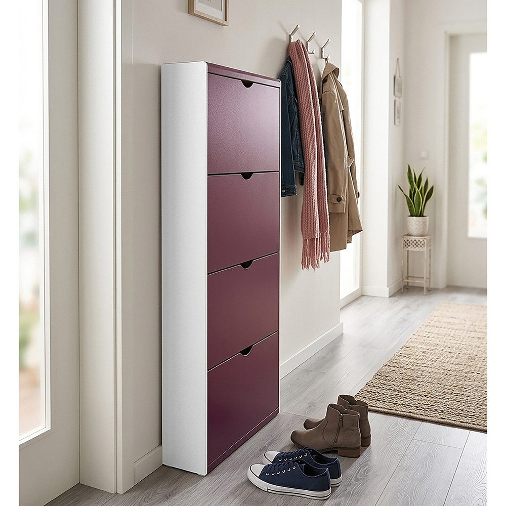 Lomadox Schuhschrank EDMONTON-120 4 Klappen, weiß mit violett
