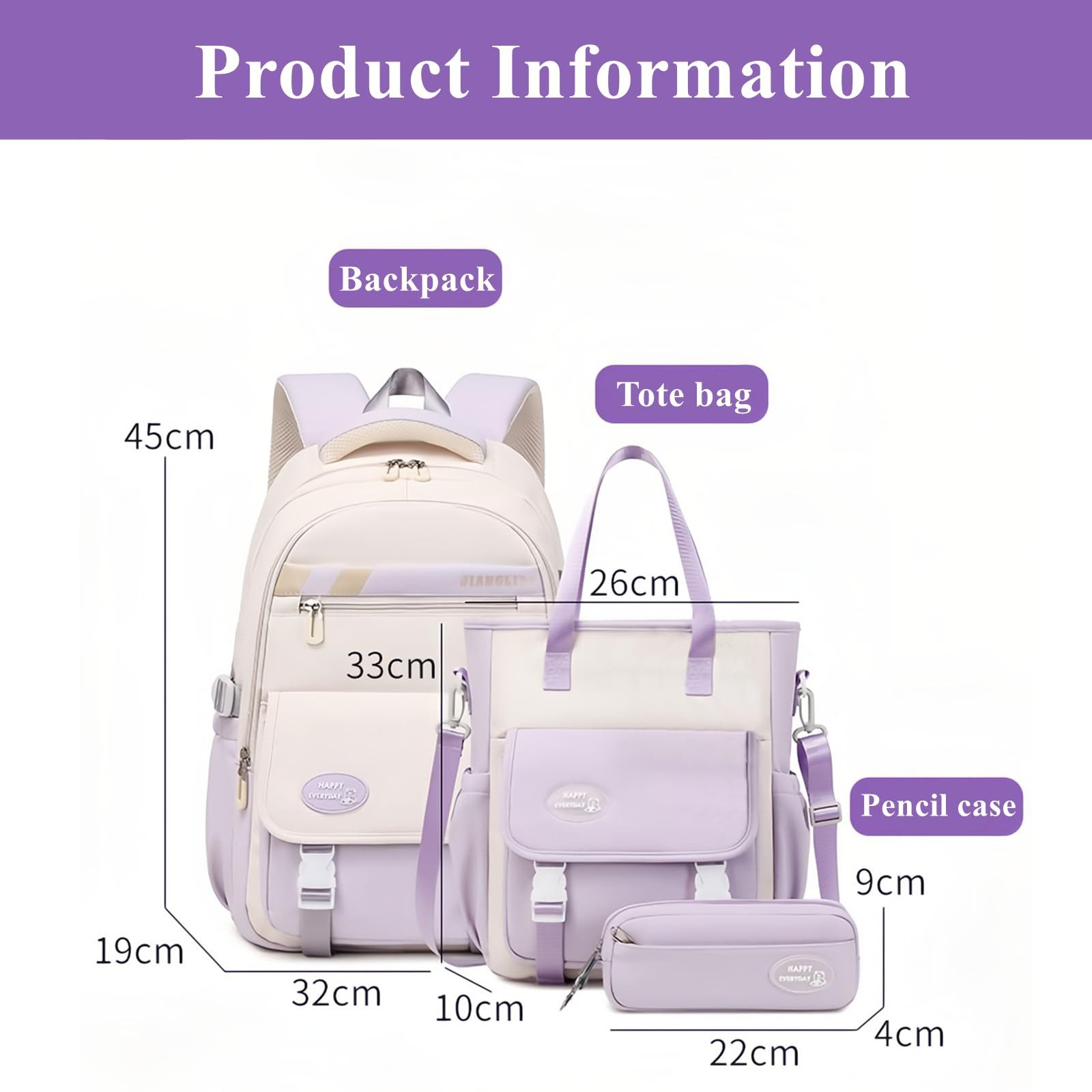 MOPUEA Schulrucksack Schulrucksack-Set 3-tlg Schultasche Wasserabweisend Viele Fächer