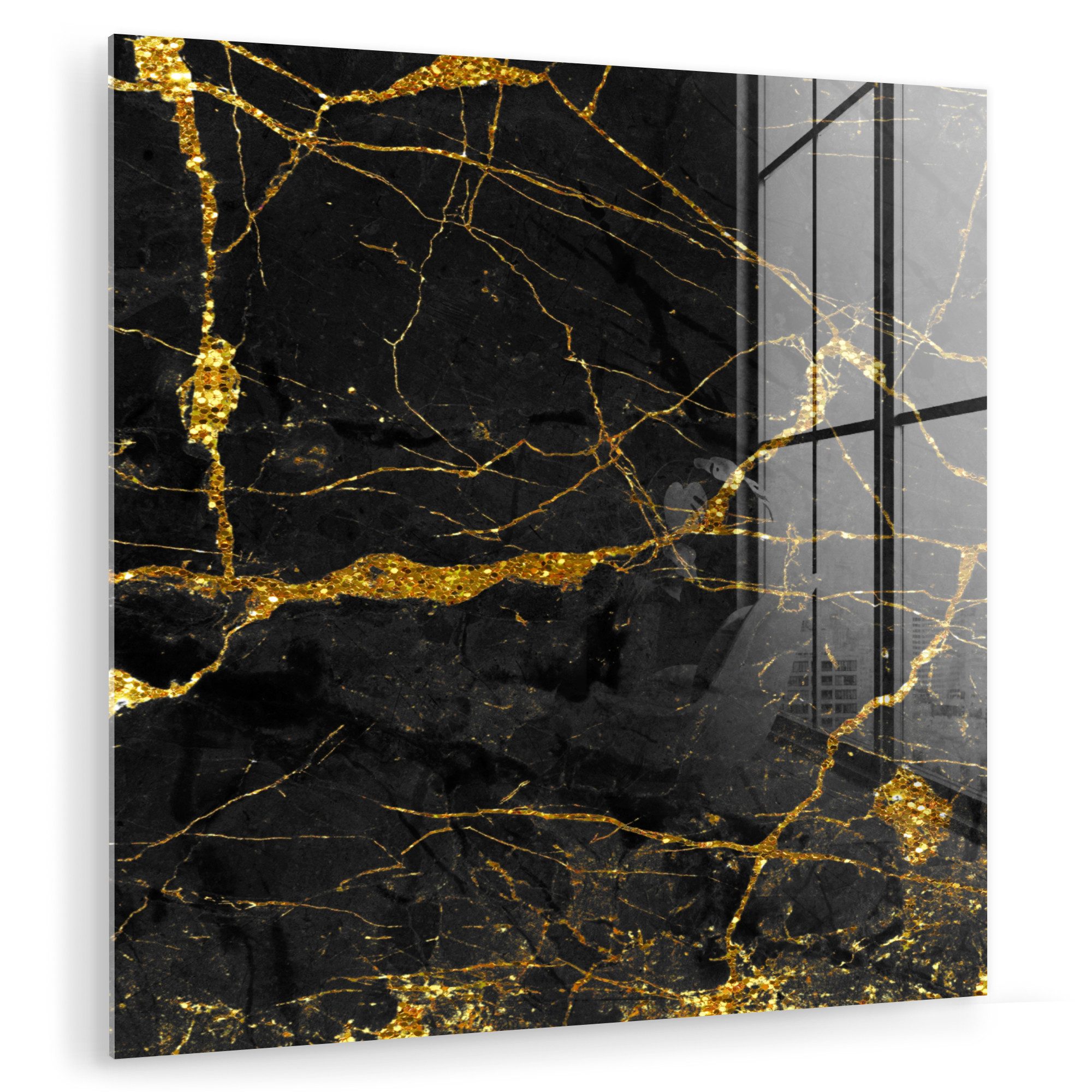 MuchoWow Acrylglasbild Marmor - Gold - Schwarz - Marmoroptik - Luxe - Glitz günstig online kaufen