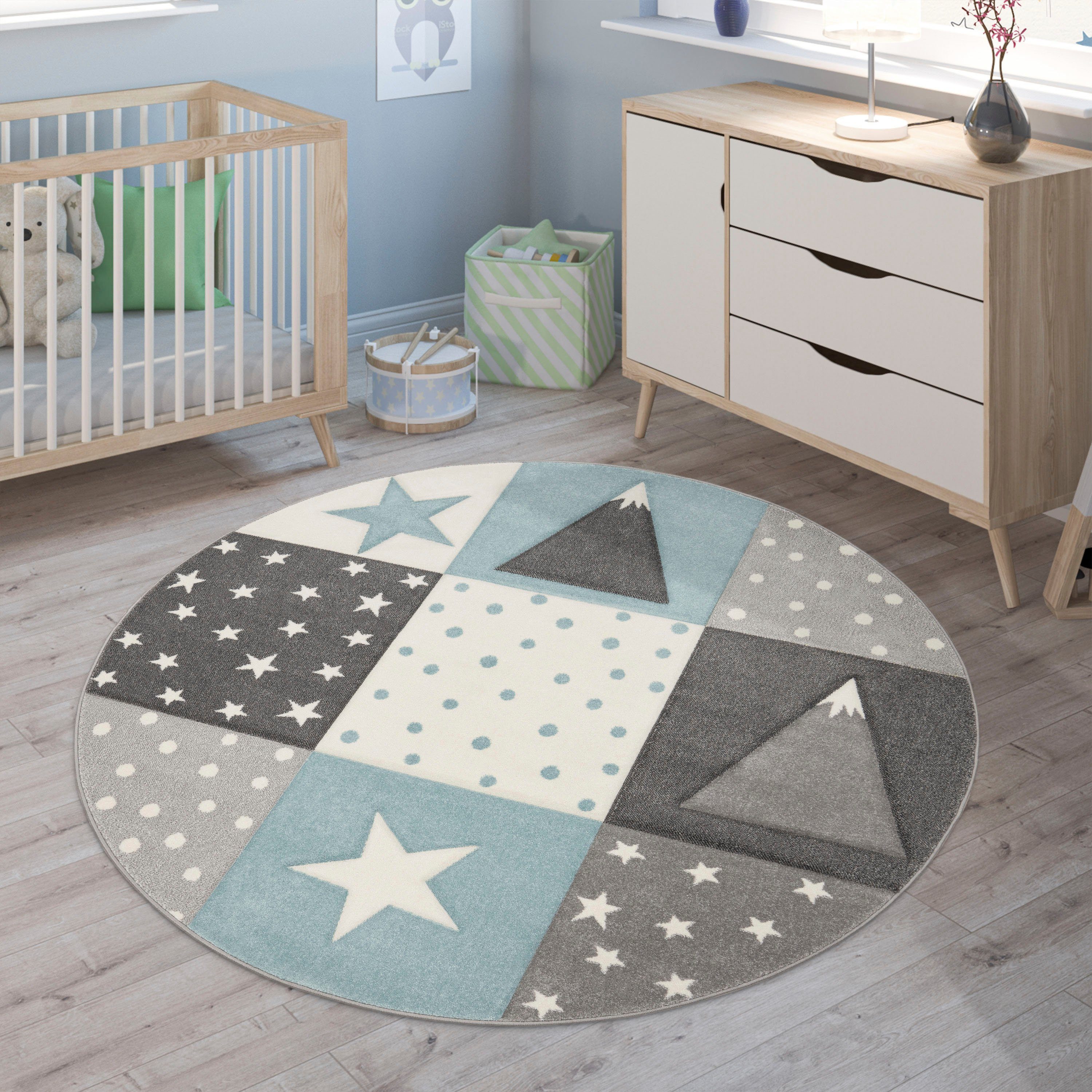 Paco Home Kinderteppich Cosmo 340, rund, Höhe: 17 mm, Kurzflor, Pastell-Far günstig online kaufen