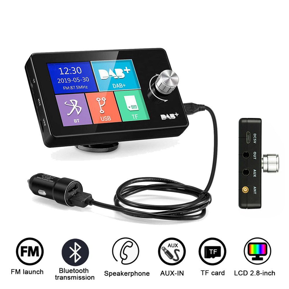 ESSGOO 2.8" DAB+ Adapter Bluetooth USB AUX Wireless FM Transmitter EmpfäNger Autoradio (Digitalradio (DAB), FM, FM Bluetooth DAB DAB)