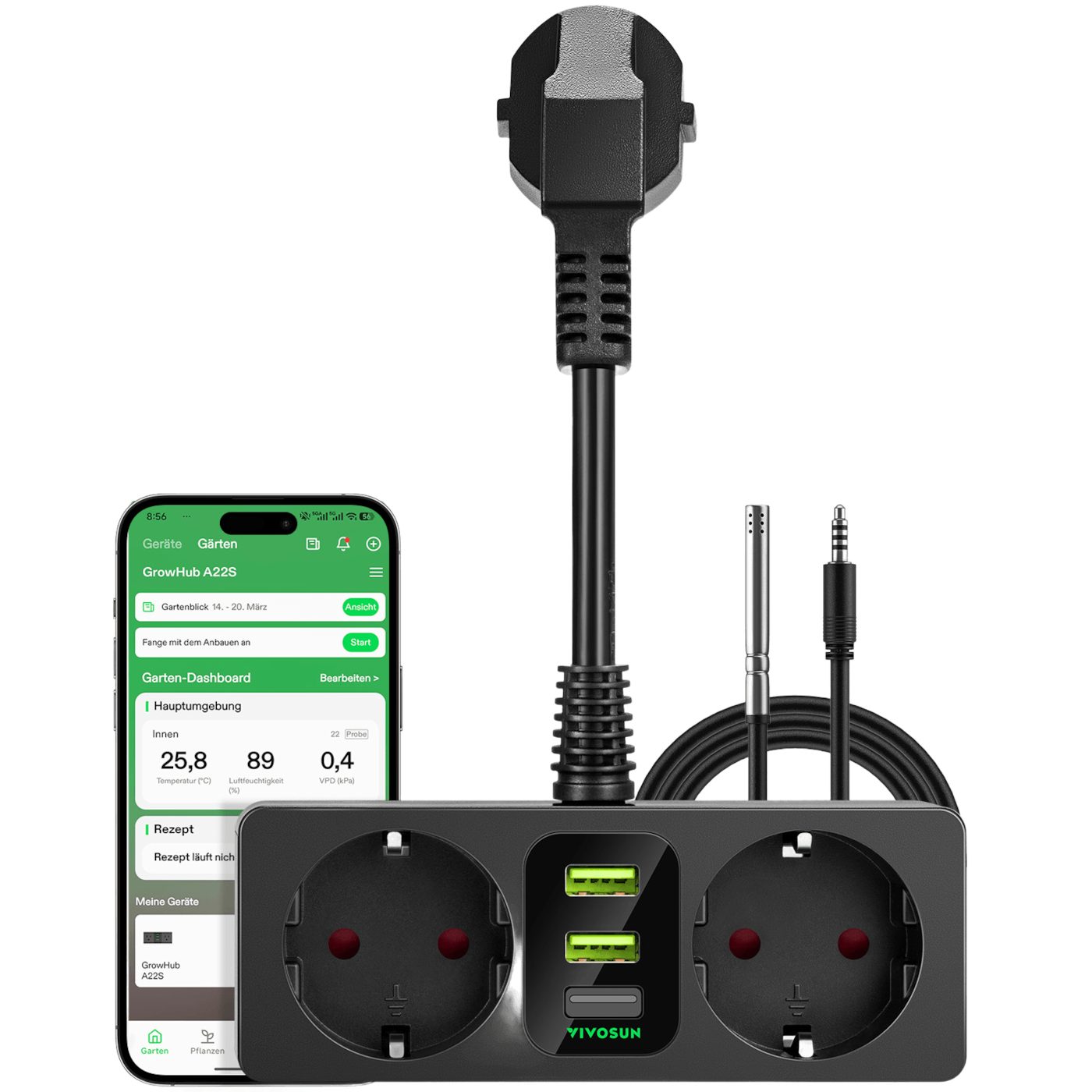 VIVOSUN Vivosun GrowHub Outlet Controller A22 Smarte Zweifach-Steckdosenleiste, Smart Plug Thermostat mit App Steuerung