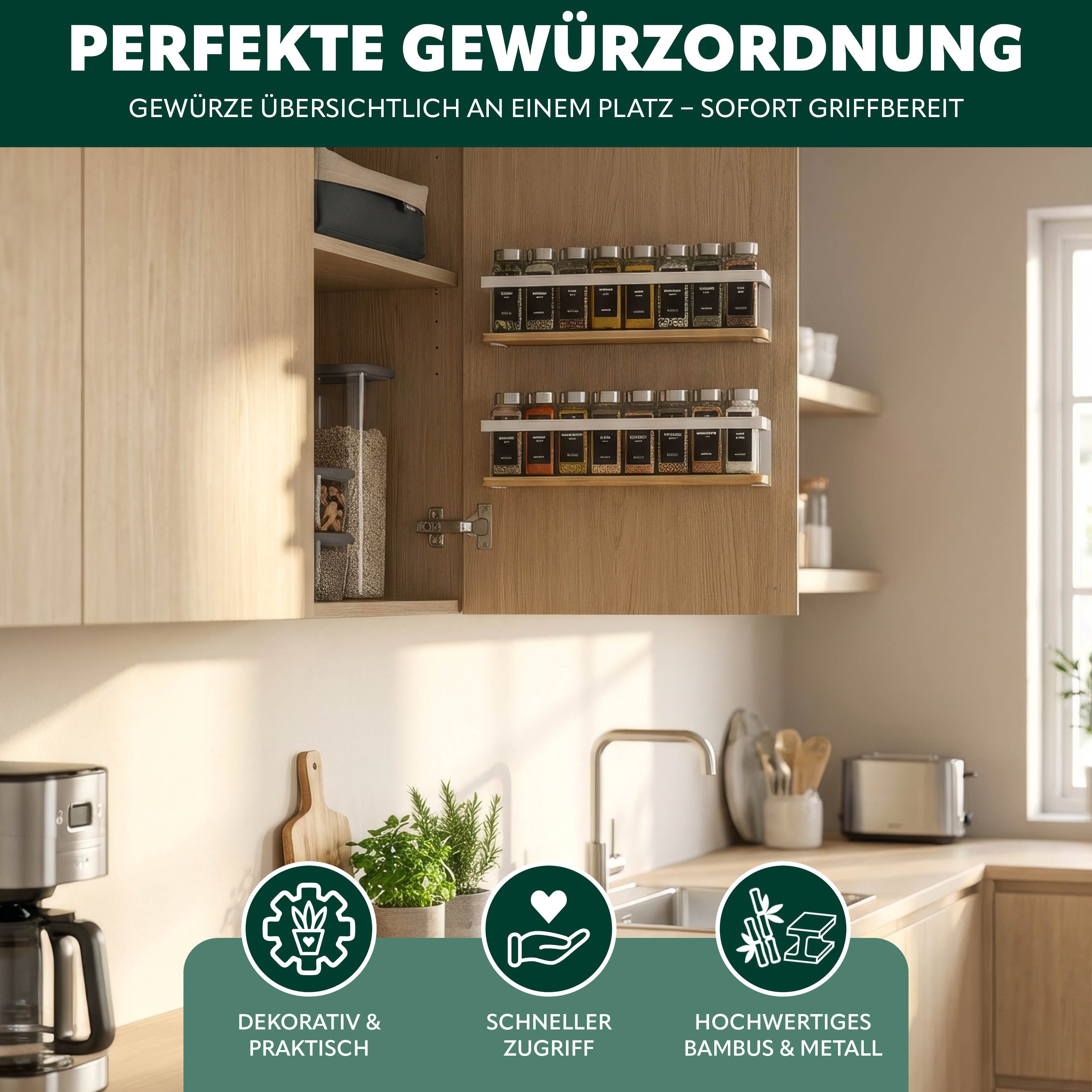 eluno Gewürzregal Gewürzregale 2er Set mit Bambusboden, 2-tlg.