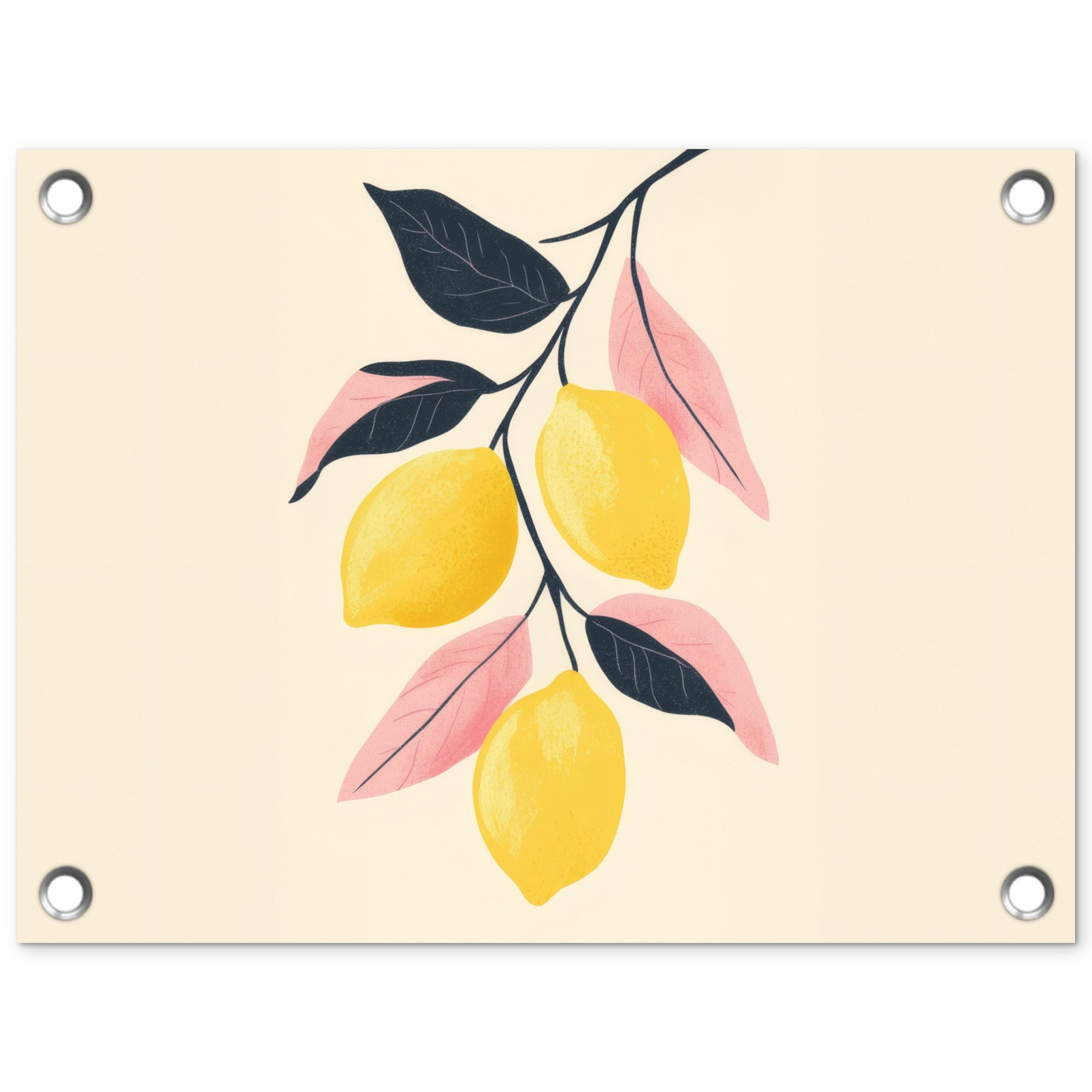OnlyWow Poster für Garten Zitronen - Leuchtend gelb - Zweig - Blätter, Gartenposter, Outdoor Bilder, Gartendekoration Bild, 40x30 cm