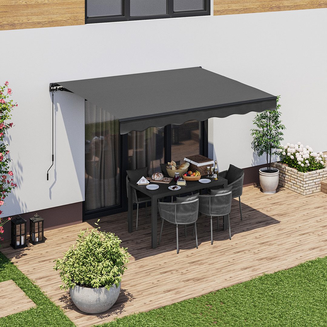 STEELSØN Gelenkarmmarkise Kestria wetterfest & blickdicht, Alu-Kassette, Wandhalterung & Gewebe (300x250 cm, anthrazit) langlebiges Kunststoffgewebe, Markise fü – Bild 2 von 5