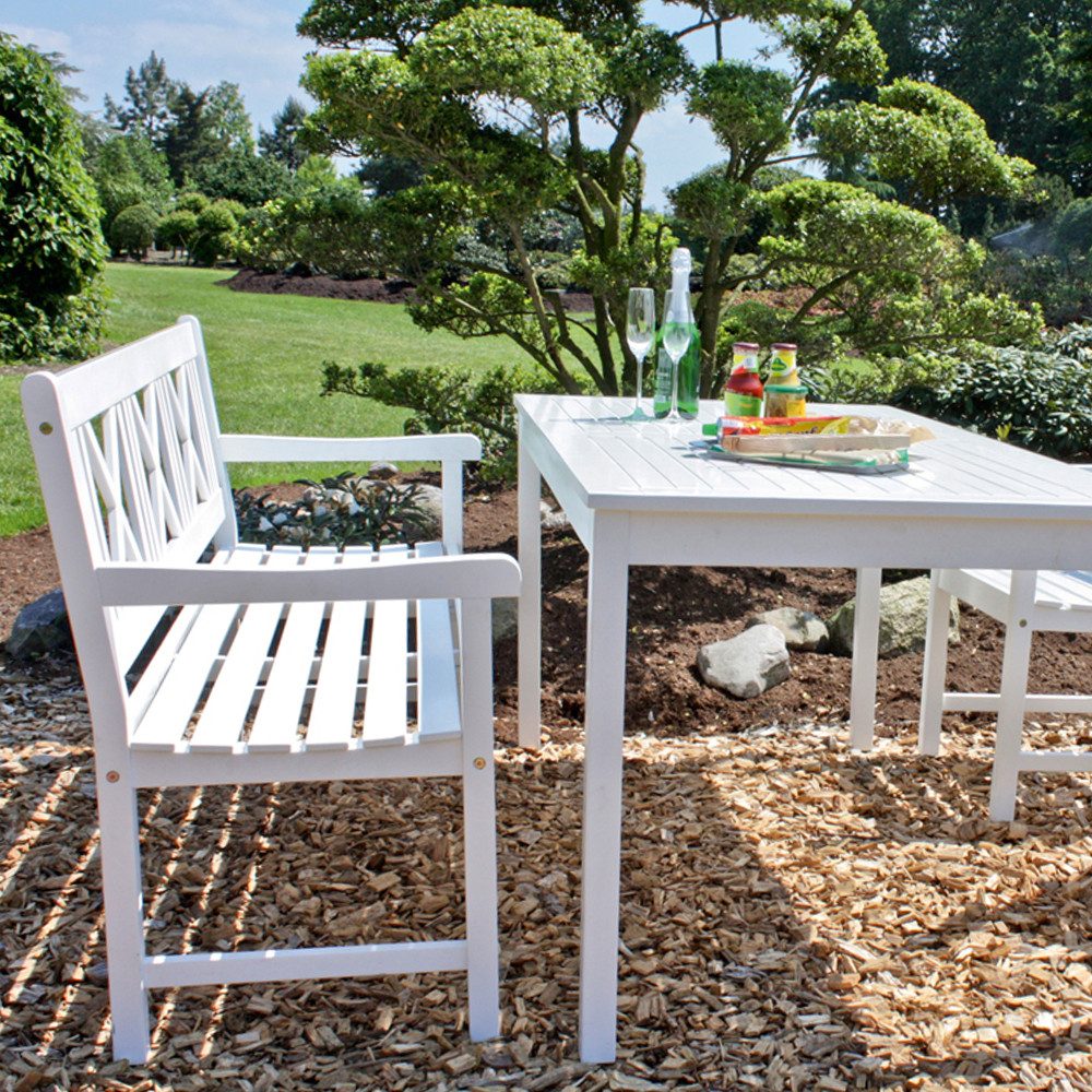 Home4Living Gartenbank Holzbank Terrassenbank 3-Sitzer Eukalyptus weiß lackiert, Dekorativ