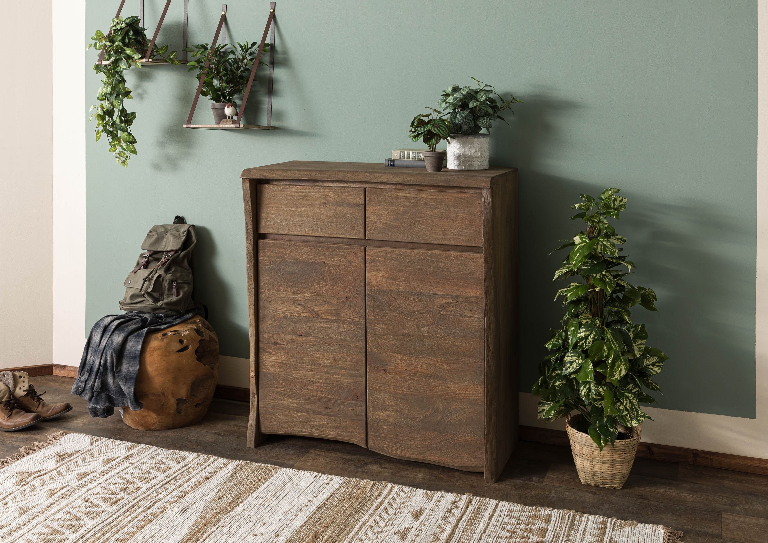 Massivmoebel24 Highboard PURE MANGO (Massivholz), Mango 100x48x111 braun geölt / sandgestrahlt PURE MANGO #101