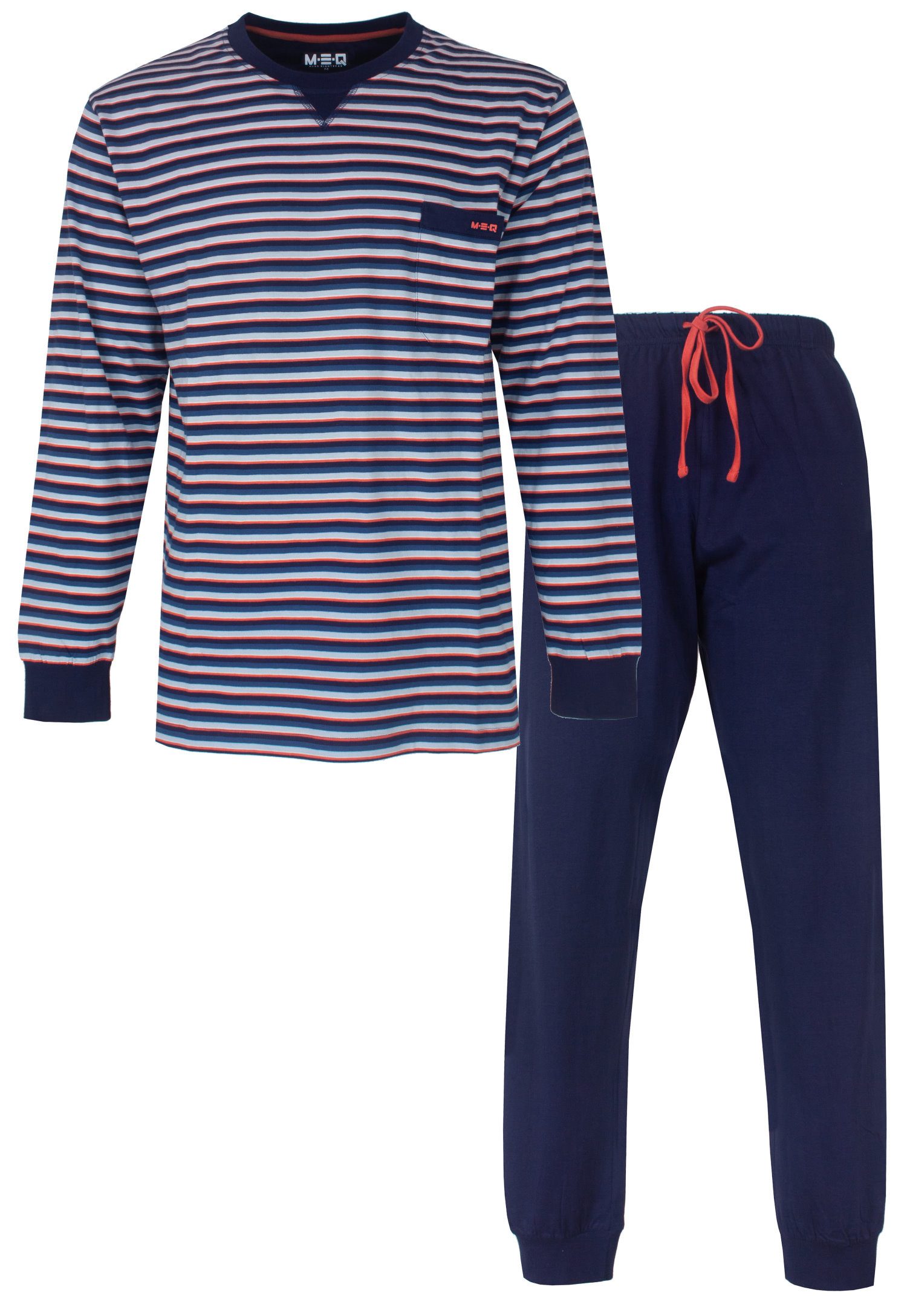 M.E.Q. Schlafanzug Herren Pyjama mit Bündchen (2 tlg) Baumwolle