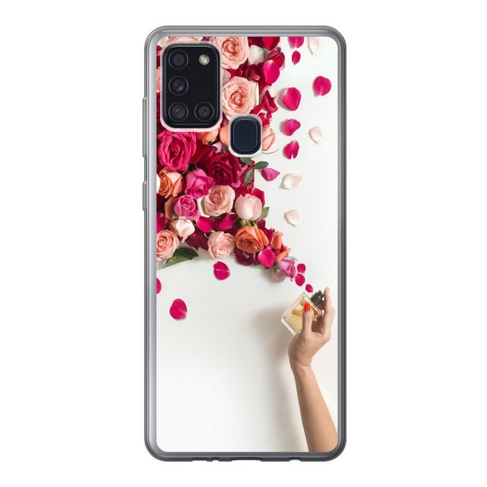 MuchoWow Handyhülle Rosen - Parfüm - Blumen Handyhülle Samsung Galaxy A21s Smartphone-Bumper Print Handy