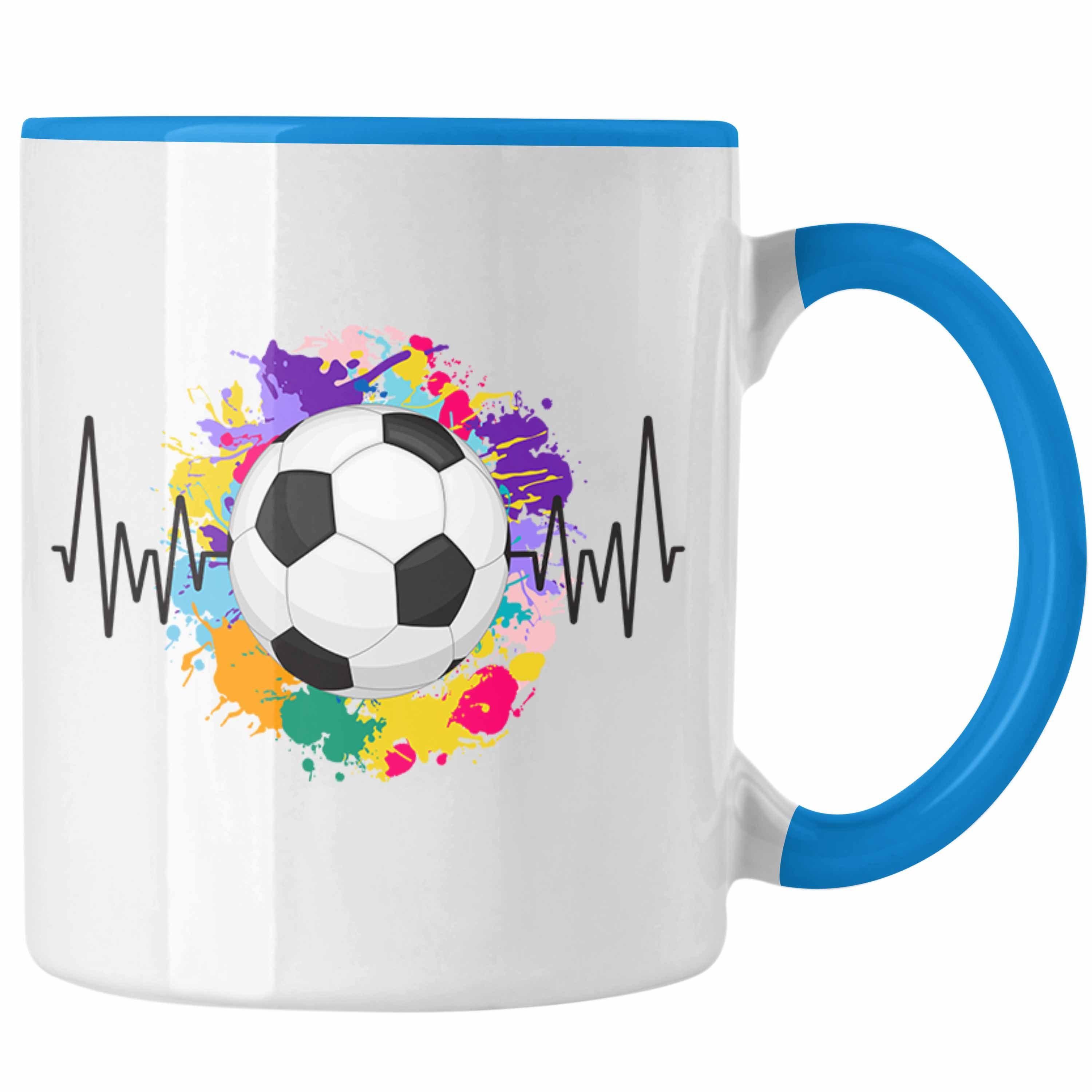 Trendation Tasse Trendation - Fussball Herzschlag Tasse Geschenk für Fußball Spieler Tr Blau