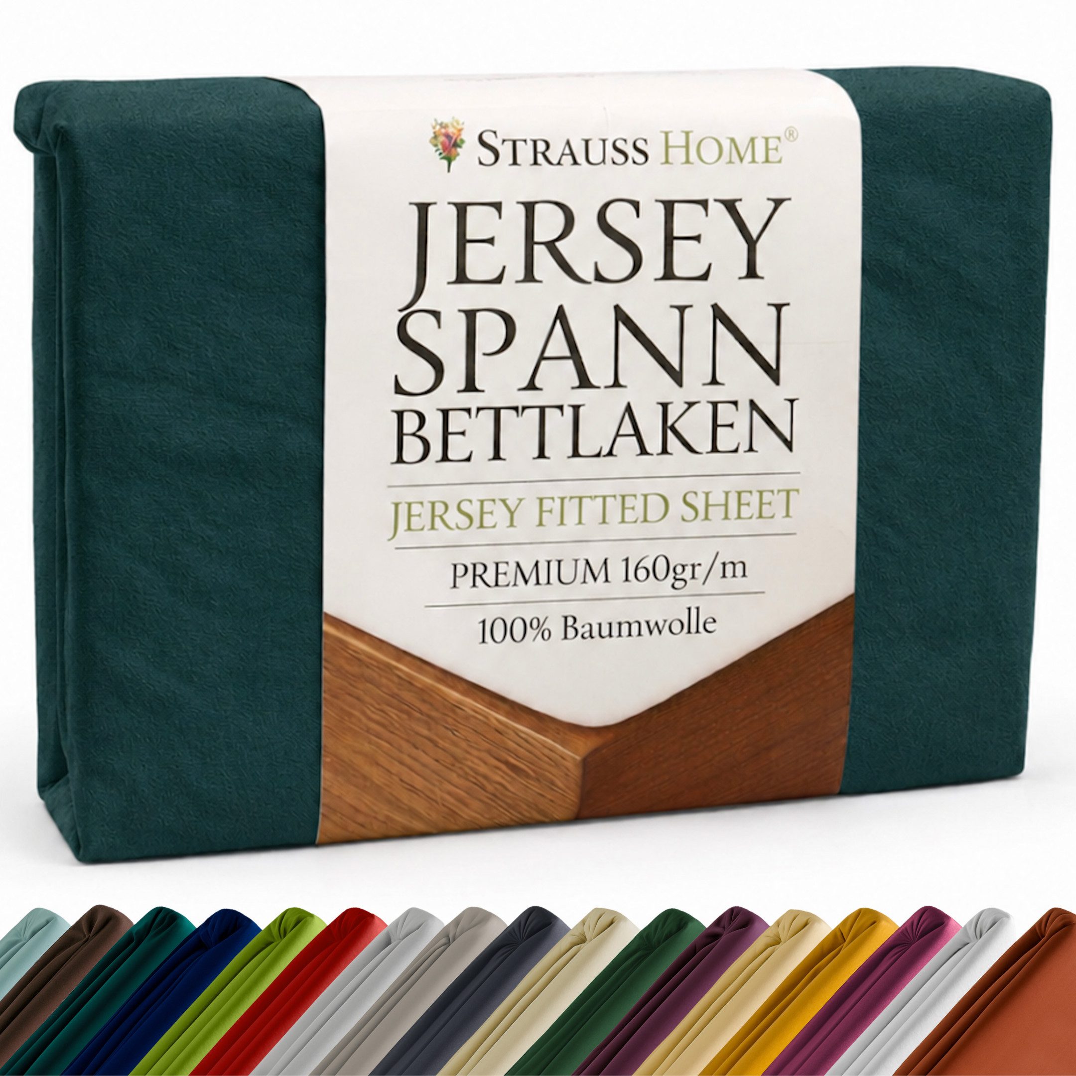 Strauss Home Spannbettlaken Premium 160 g/m² Gekämmte Baumwolle Jersey in Hotelqualität, Gummizug: Rundumgummi, OEKO-TEX®-zertifiziert - Hotelqualität – Formstabil & Langlebig