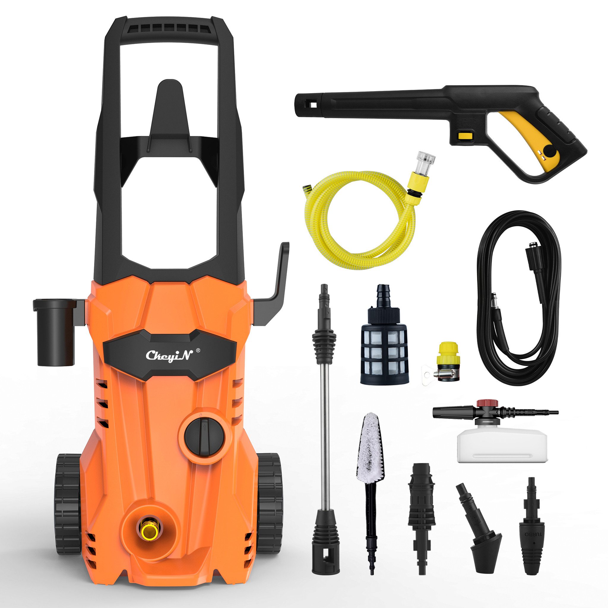 CkeyiN Минимойки ZY-C1-B, Druck max: 130,00 bar, 1400 W, Fördermenge max: 450,00 l/h, Schnelle Verbindung, zum Reinigen von Böden, Gartenmöbeln, Autos