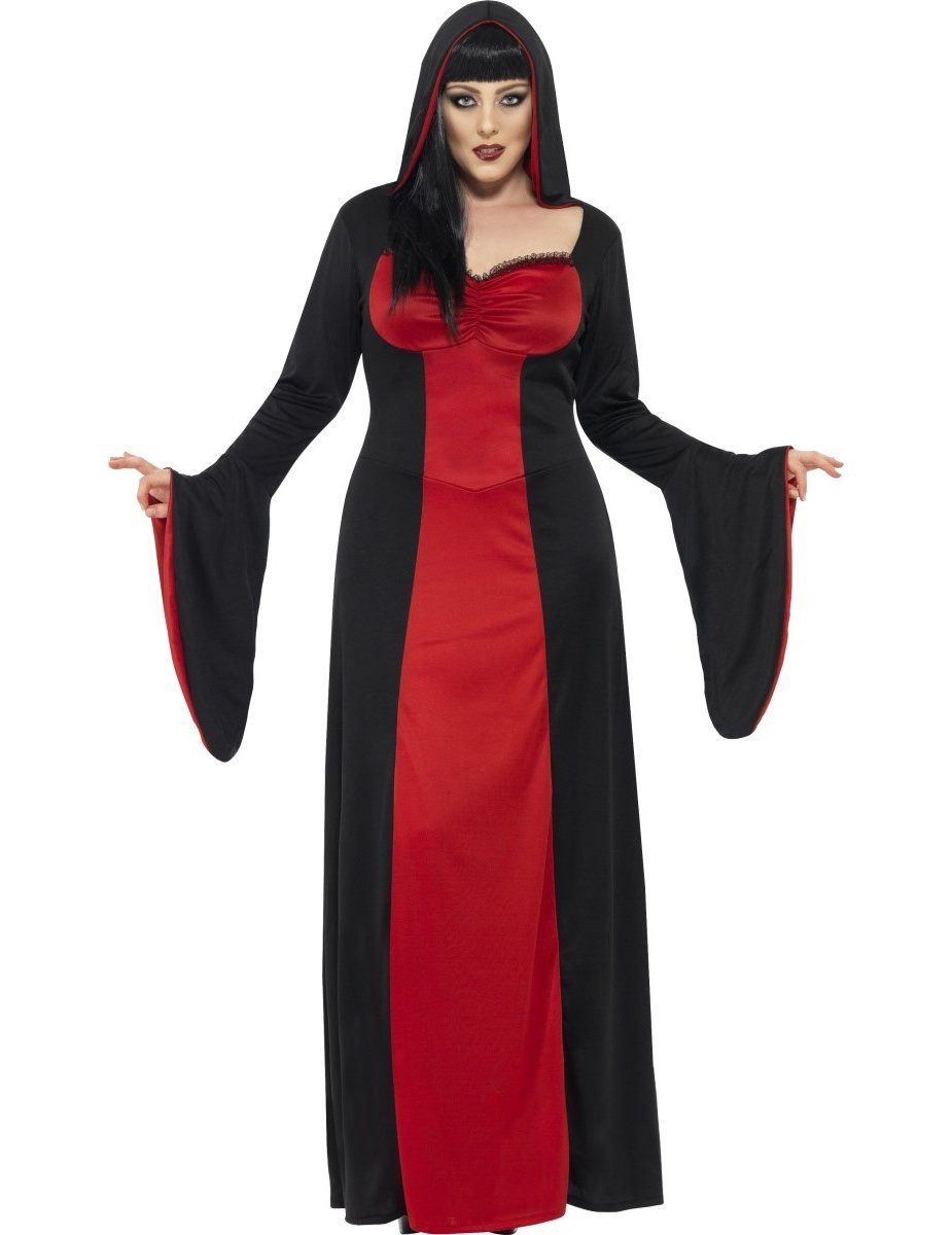 Smiffys Vampir-Kostüm Dunkle Hexe Halloween Damenkostüm schwarz-rot
