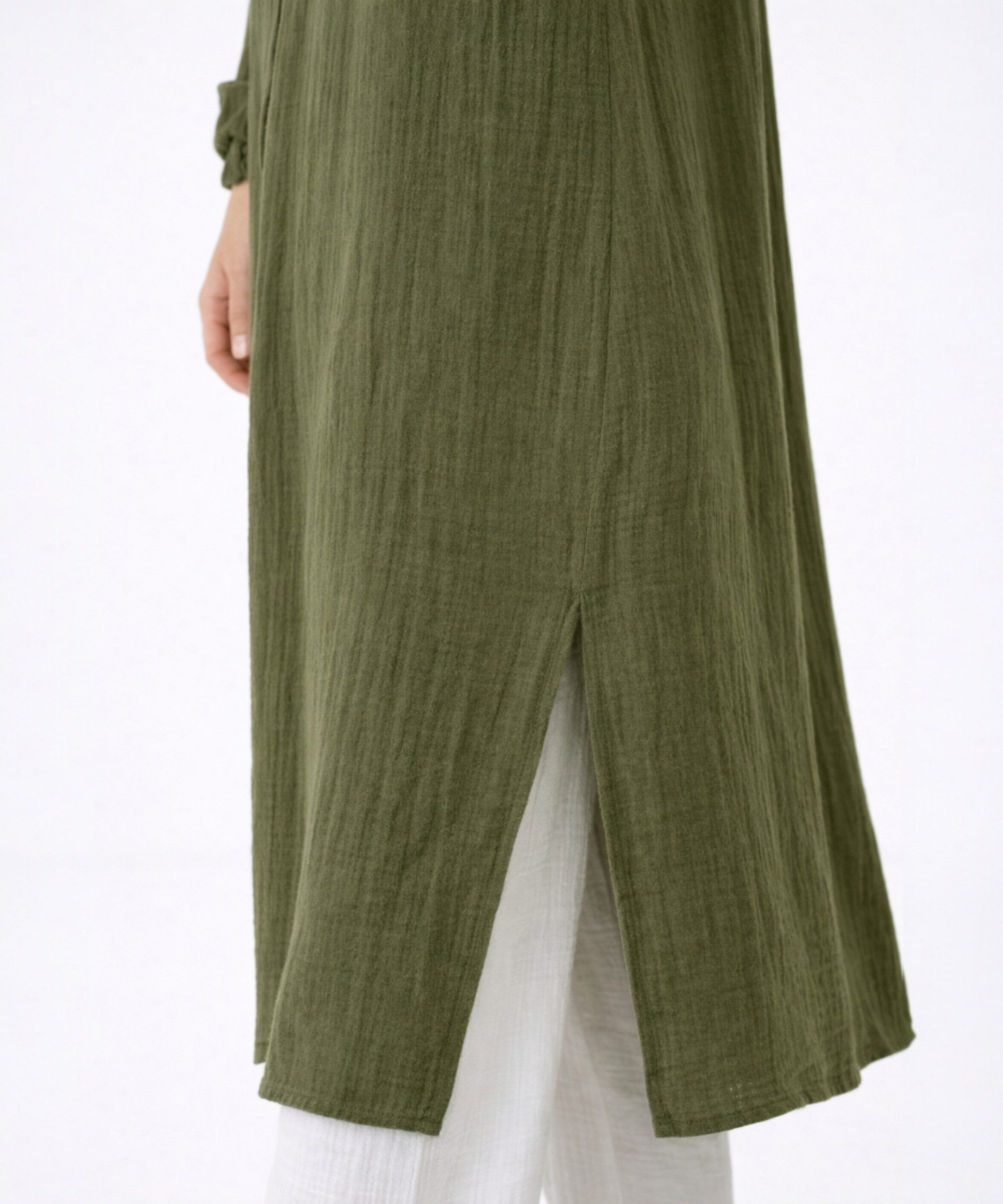 WENOR Longtunika Musselin 130cm lang Kokosknopf 100% Baumwolle Modest Look 36-50 – Bild 5 von 5