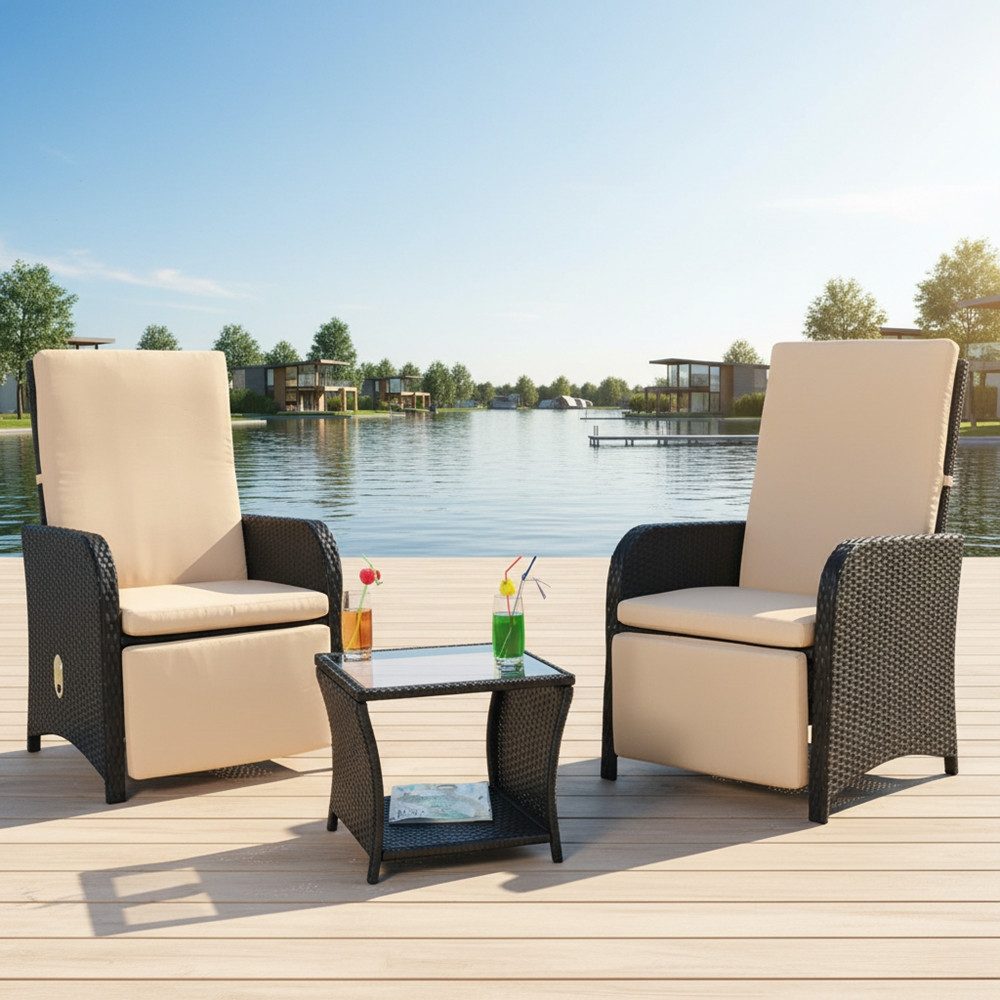 Melko Sitzgruppe Gartenmöbel Set Sitzgarnitur Polyrattan Schwarz Sitzgruppe günstig online kaufen