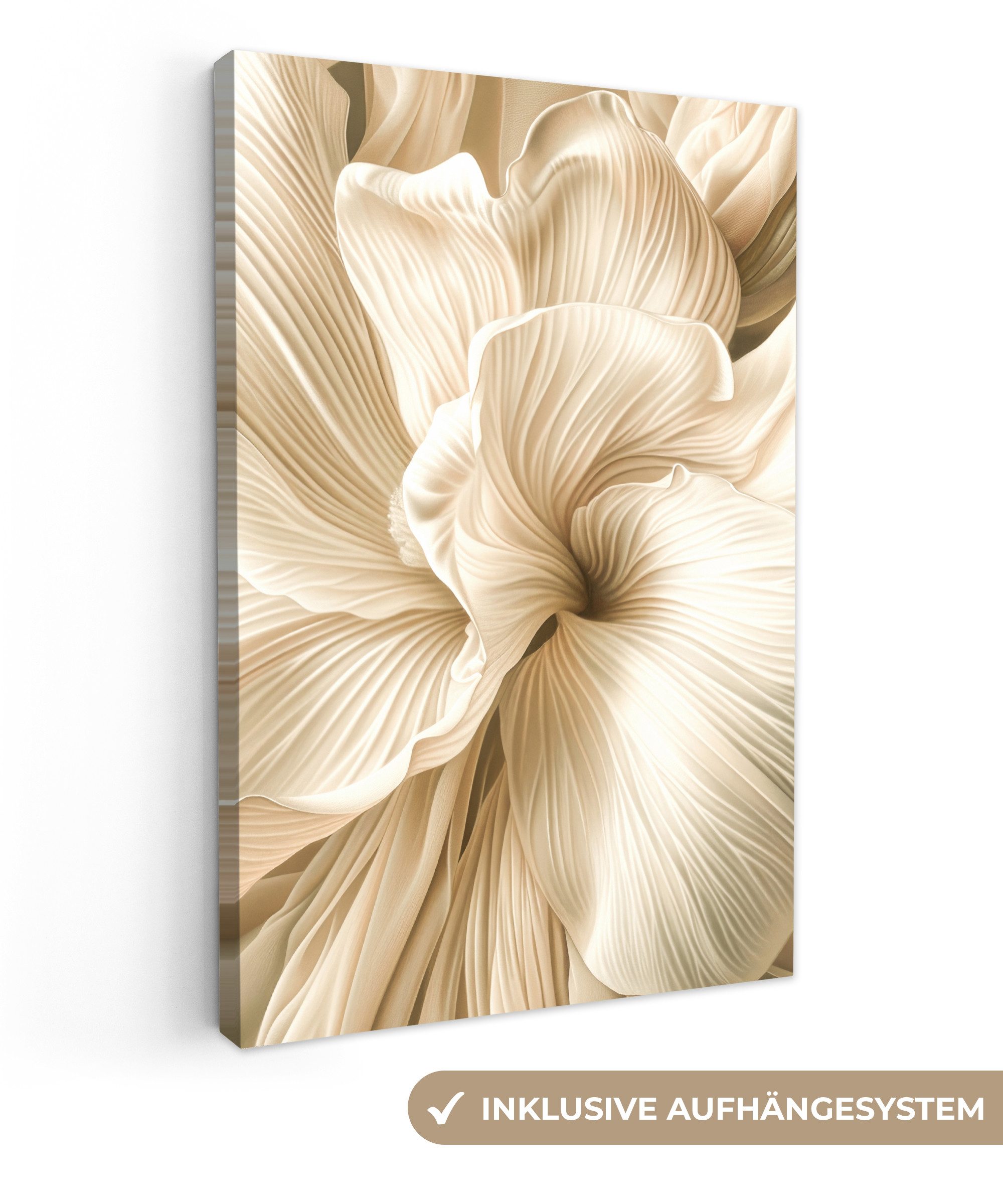 OneMillionCanvasses® Leinwandbild Abstrakt - Beige - Blumen - Natur, (1 St), Bilder groß Wohnzimmer Schlafzimmer 80x120 cm
