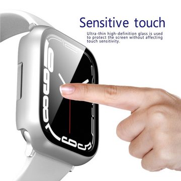 Wigento Smartwatch-Hülle Für Apple Watch 9 8 7 41mm 2 in 1 Schock TPU Silikon Hülle + Hart Glas