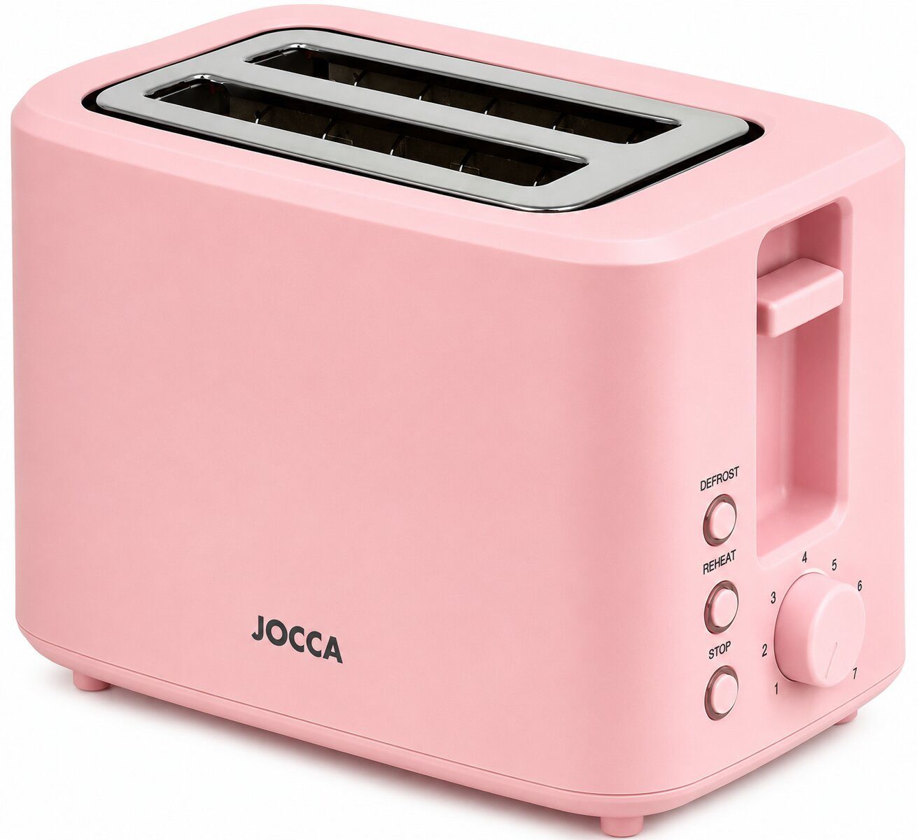 Jocca 2-in-1-Toaster Toaster 700 W 2 breite Schlitze 7 Bräunungsstufen rosa, 700 W, breite Schlitze, 7 Röststufen, Auftauen, Aufwärmen, Krümelschublade