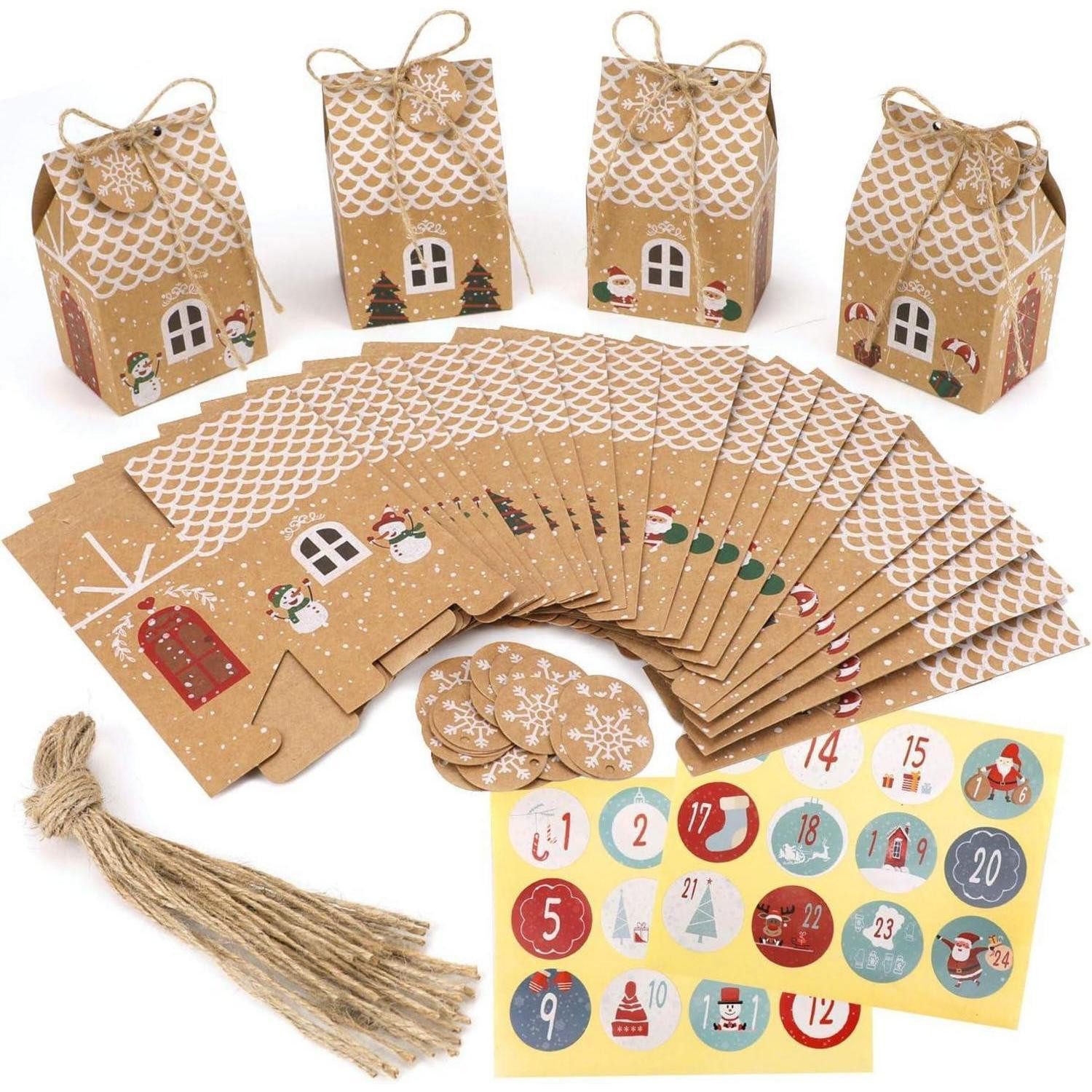 LuxusKollektion DIY-Adventskalender Adventskalender zum Befüllen 24 Kisten Bastelset mit Zahlenaufklebern