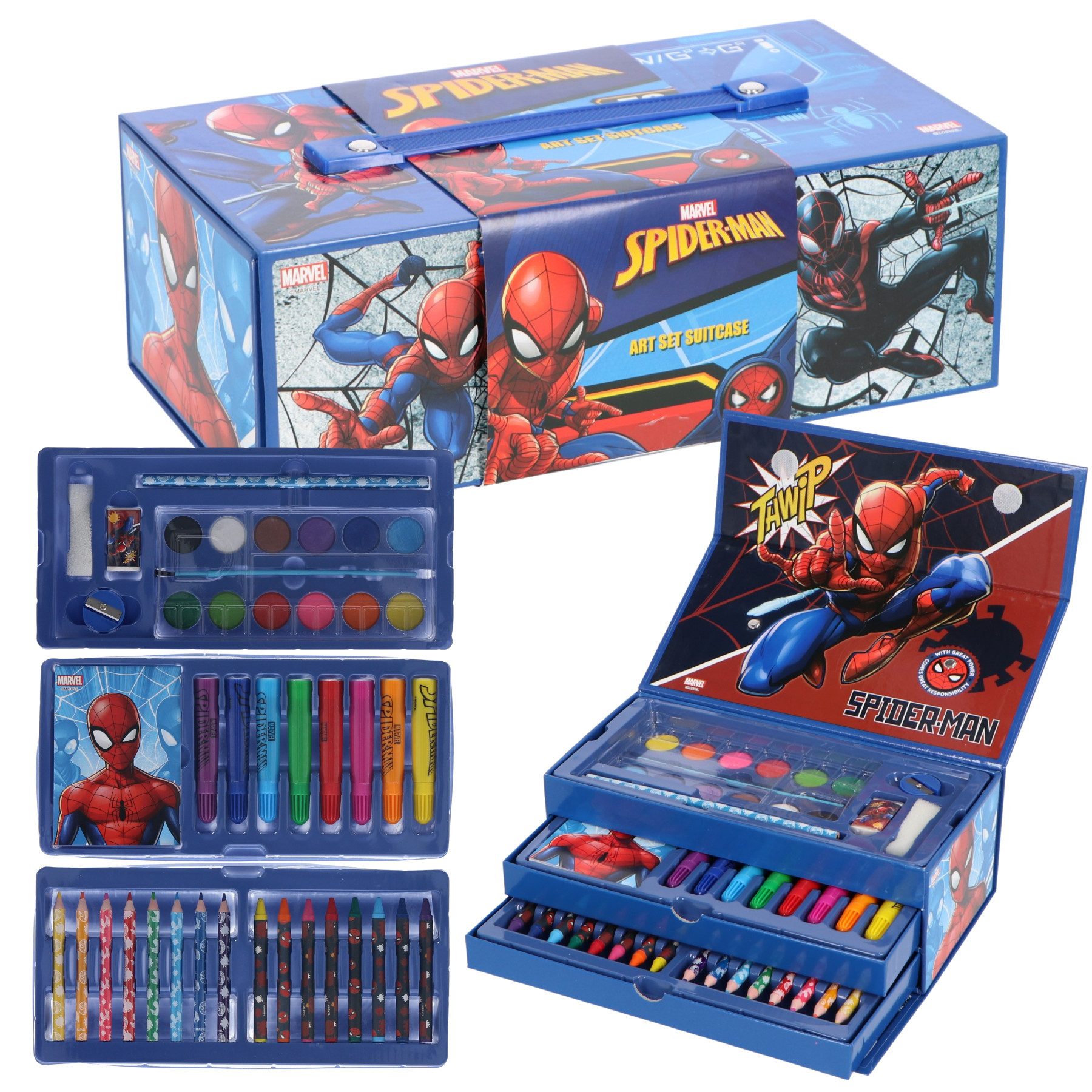 Spiderman Malstift 42 tlg. Spiderman Malkoffer Buntstifte Filzstifte Malfarben Stifte, (42-tlg)