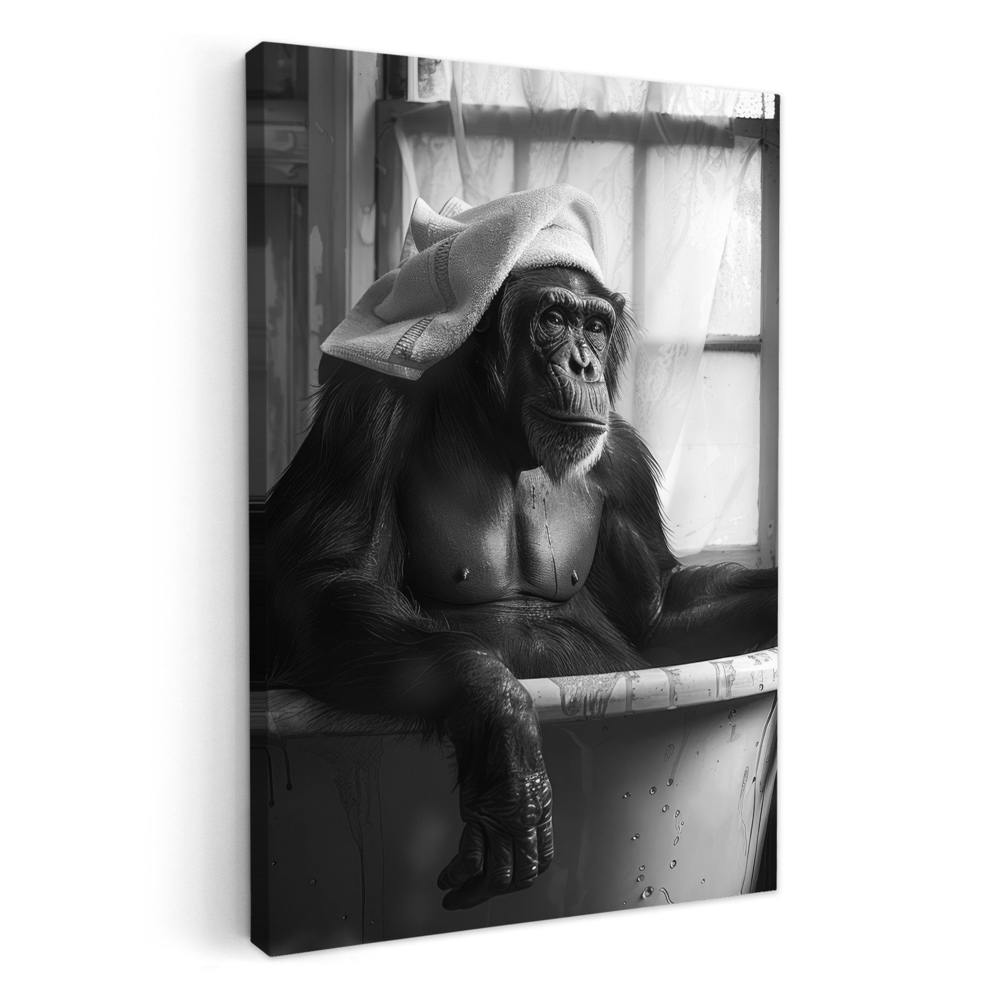OneMillionCanvasses® Leinwandbild Affe - Tier - Bad - Schwarz - Weiß - Humo günstig online kaufen