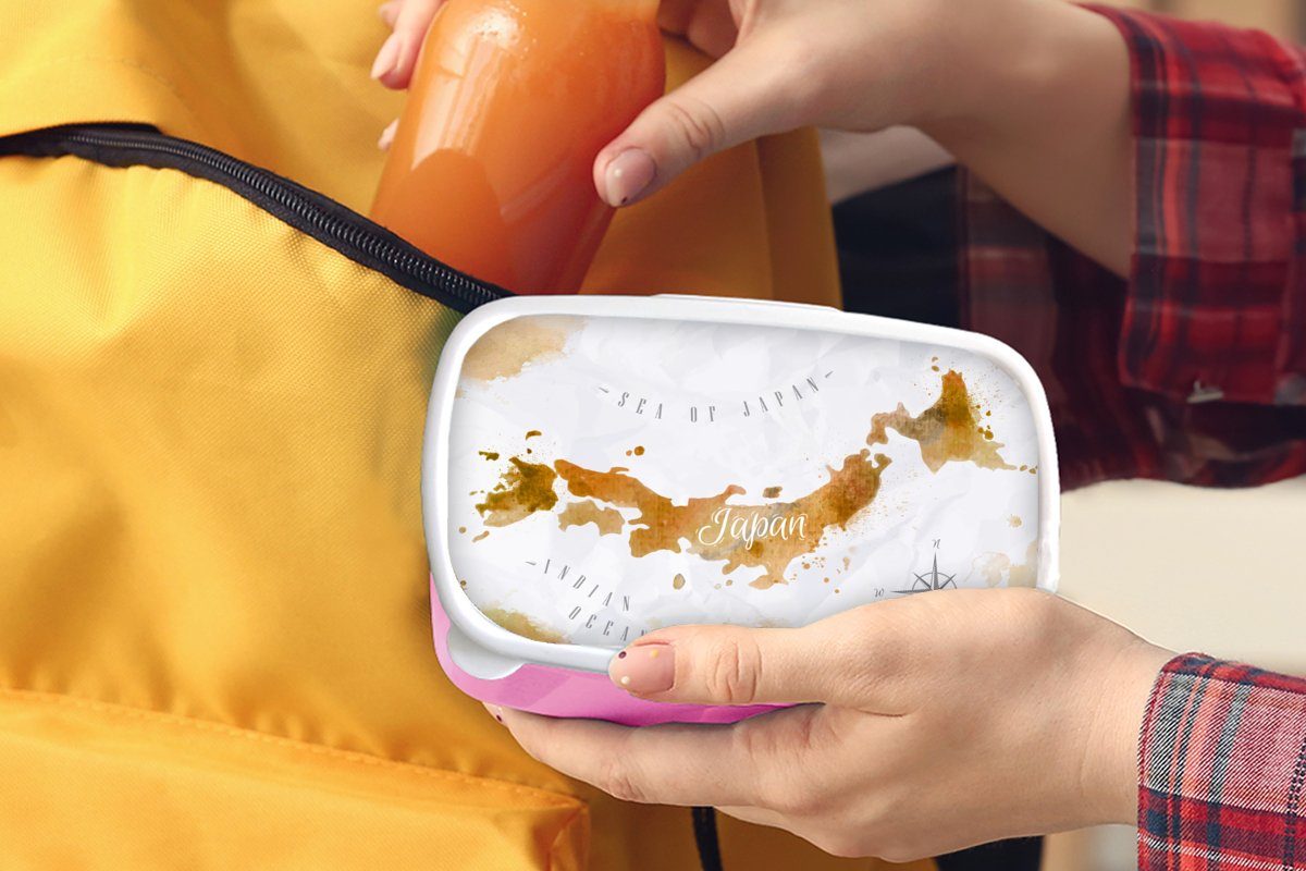 Japan, Kunststoff - - (2-tlg), Erwachsene, Brotbox rosa Brotdose Kinder, Karte Lunchbox Snackbox, MuchoWow Kunststoff, für Aquarell Mädchen,