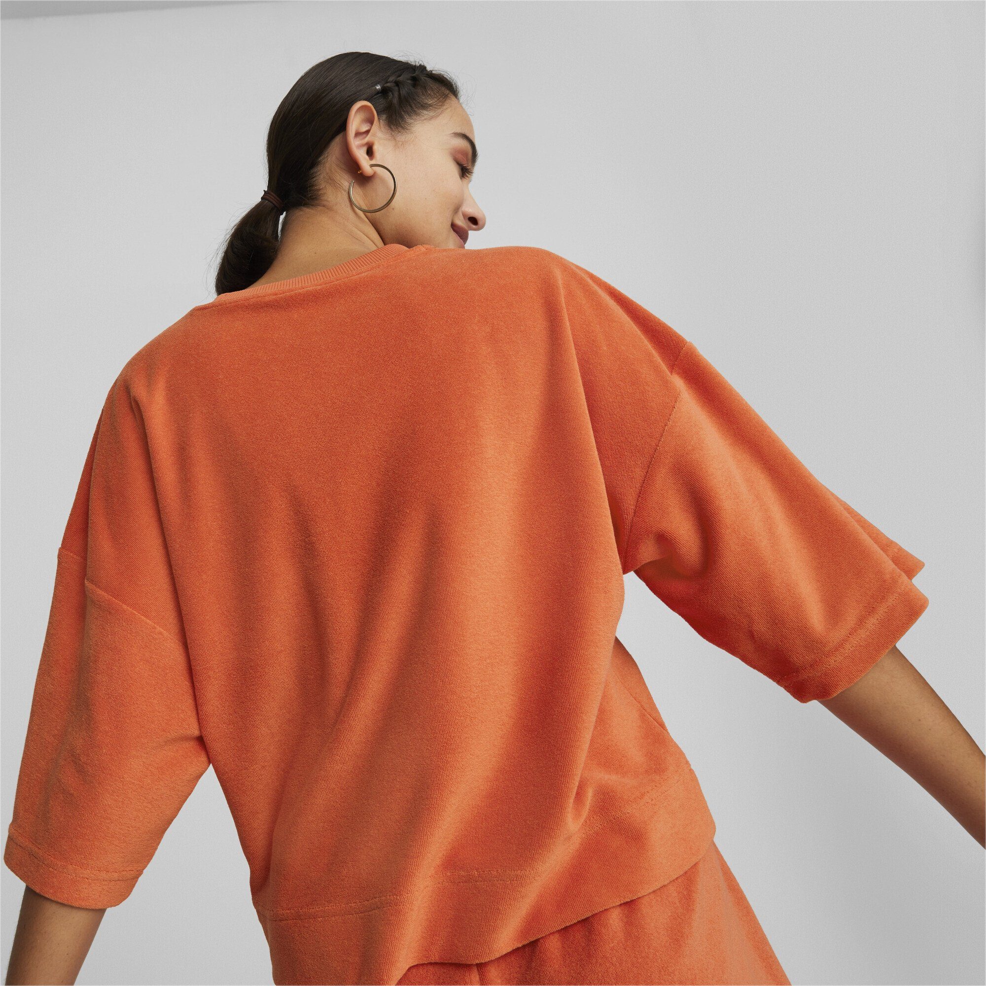 PUMA Classics T-Shirt Damen Chili Orange Powder Frottee-T-Shirt