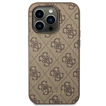 Guess Handyhülle Guess 4G Metal Gold Logo Apple iPhone 14 Pro Hard Case Cover Schutzhülle Braun