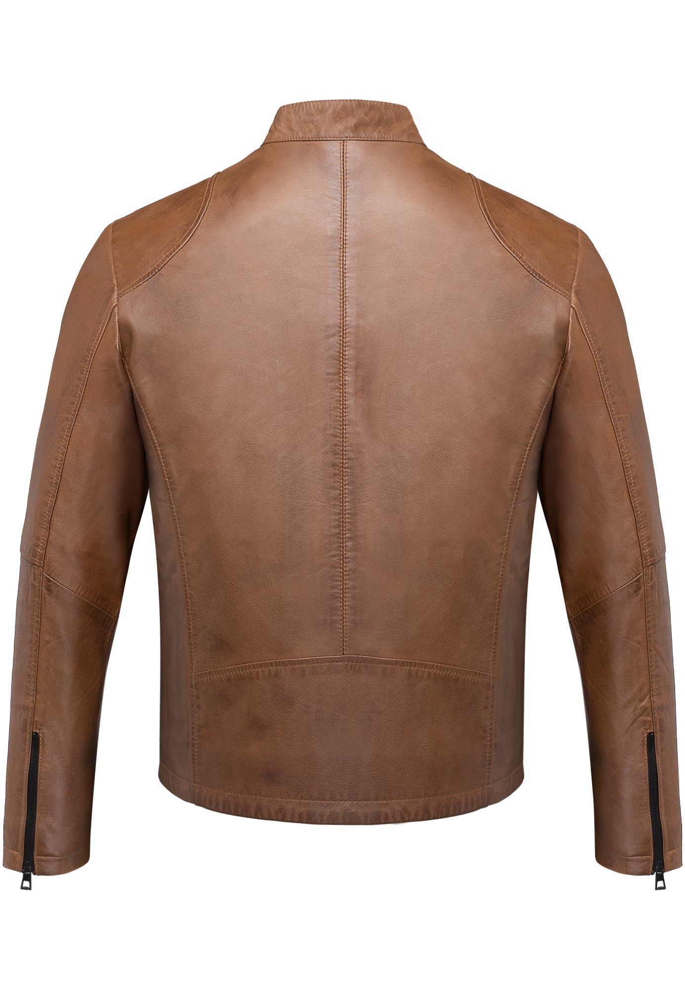 Zipper Herren Biker Cognac Echtleder Jacke Lederjacke OKEMOS Amaci&Sons Lederjacke