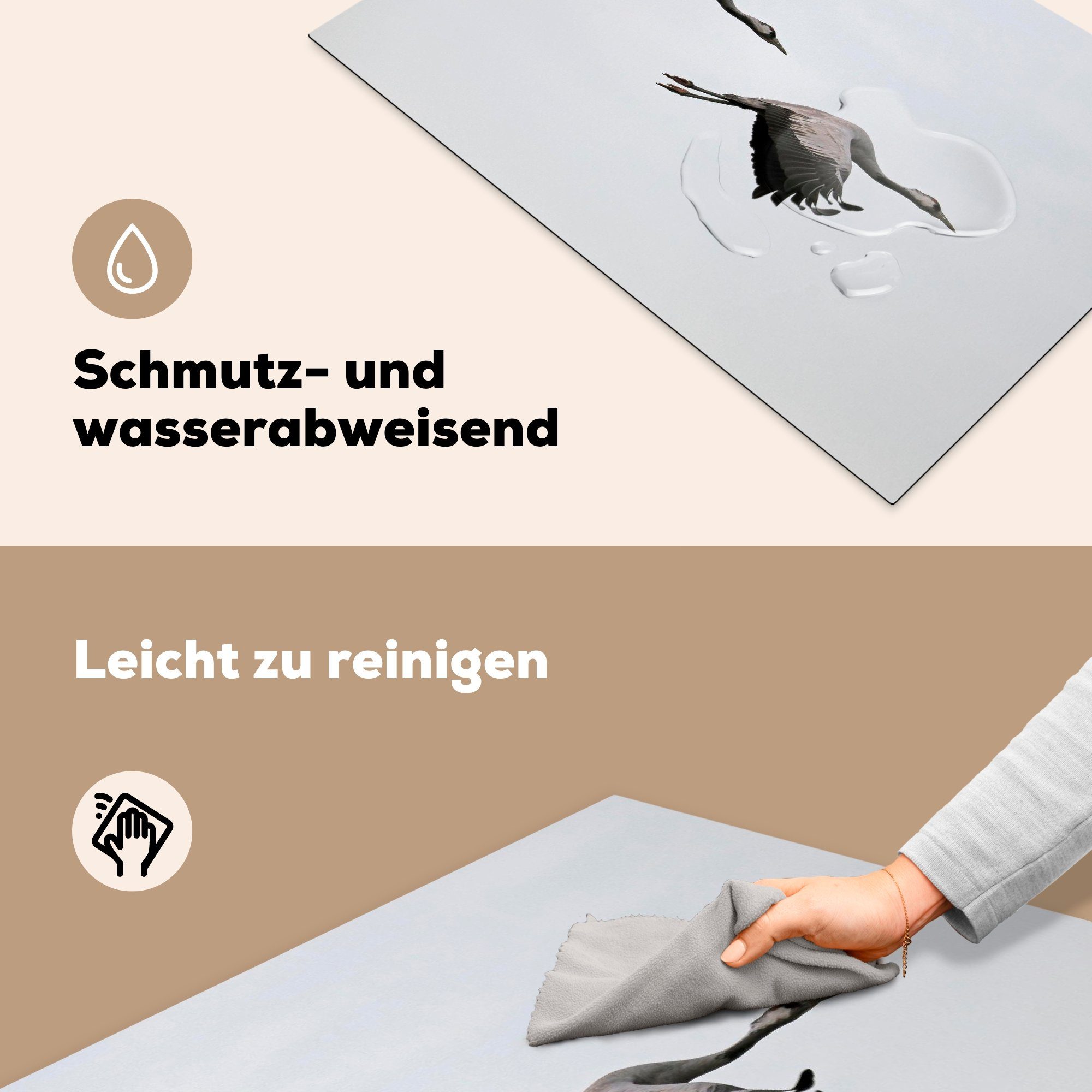 für Vinyl, Schutz Herdblende-/Abdeckplatte fliegen Induktionskochfeld tlg), durch gemeinsam (1 Luft, die cm, die Ceranfeldabdeckung Europäische MuchoWow 81x52 Kraniche küche,