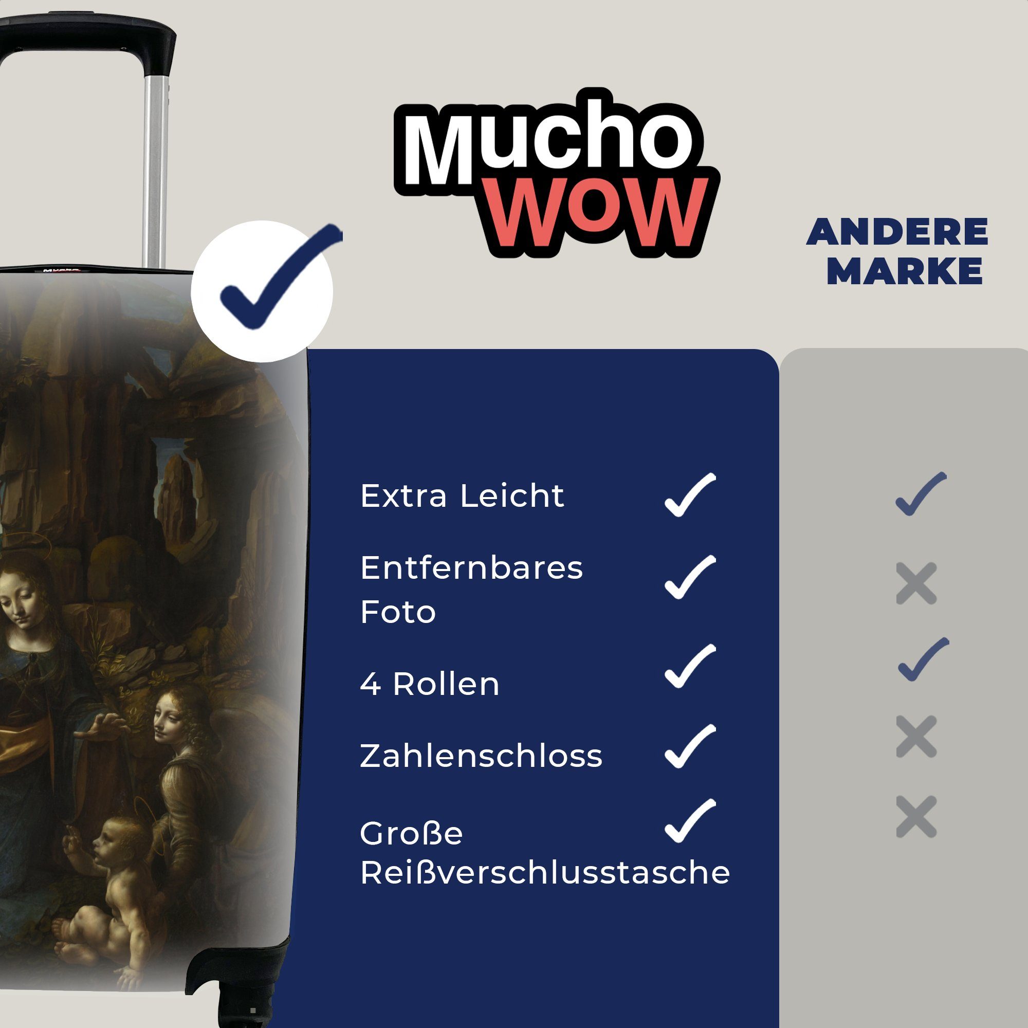 Leonardo 4 auf Trolley, für Rollen, Ferien, dem Felsen Vinci, MuchoWow Reisetasche Handgepäckkoffer Jungfrau Handgepäck rollen, mit da Reisekoffer -