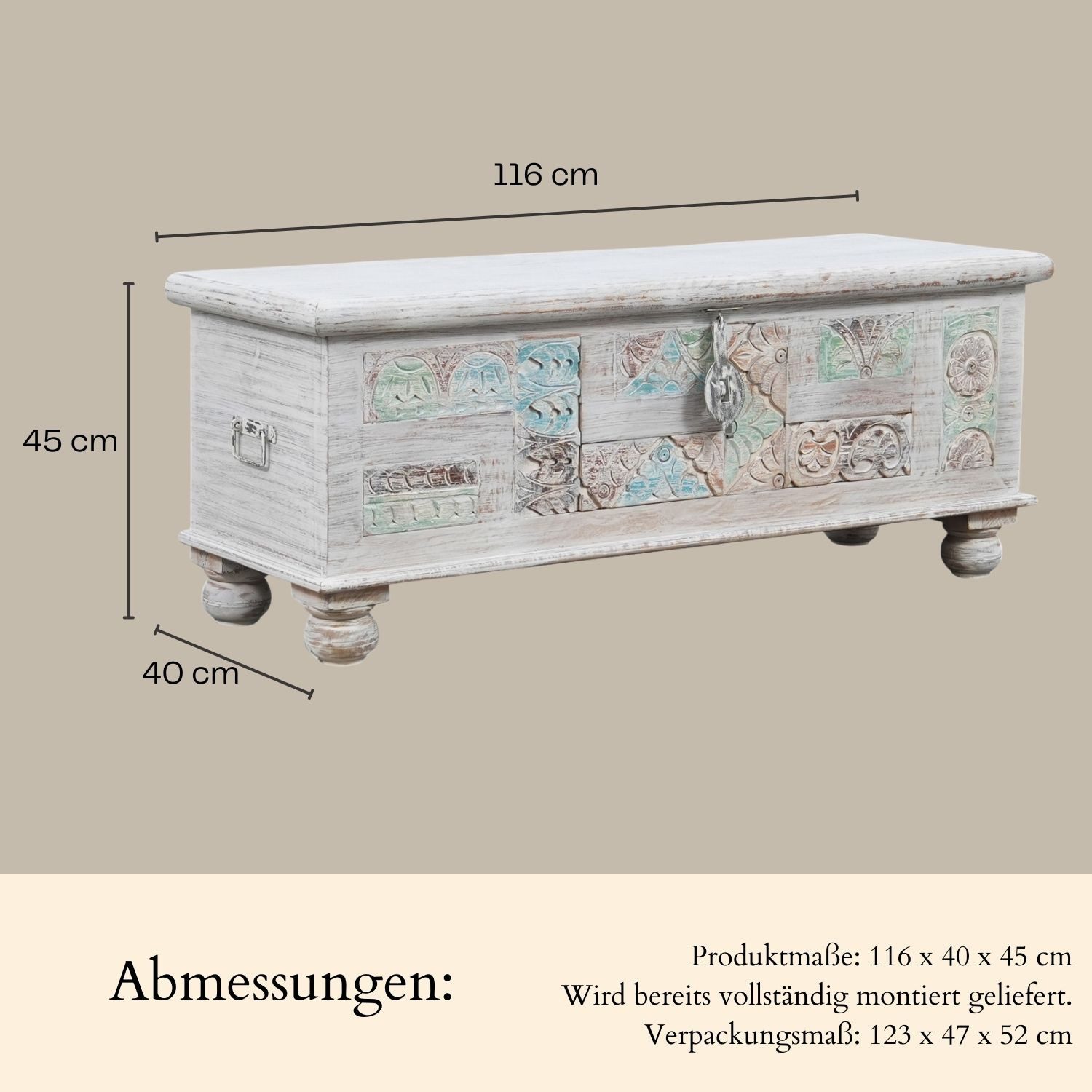 Marrakesch Orient & Mediterran Interior Betttruhe Massivholz-Truhe Apala handgefertigt aus Sitztruhe Betttruhe 45 cm (1 St), Handarbeit